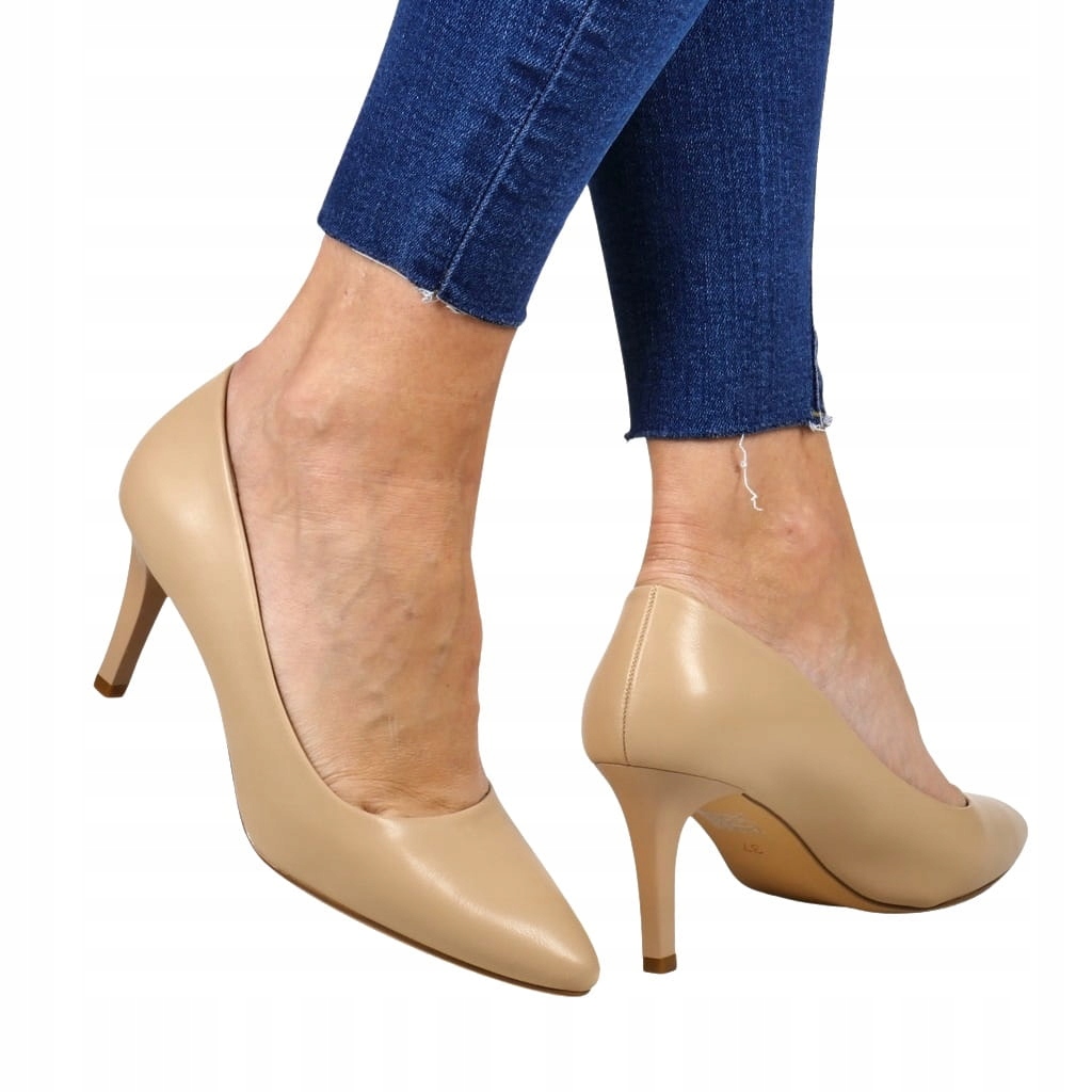 DAMSKIE CZÓŁENKA SZPILKI NA NISKIM OBCASIE COFFI BEŻOWE CIELISTE Rozmiar 39