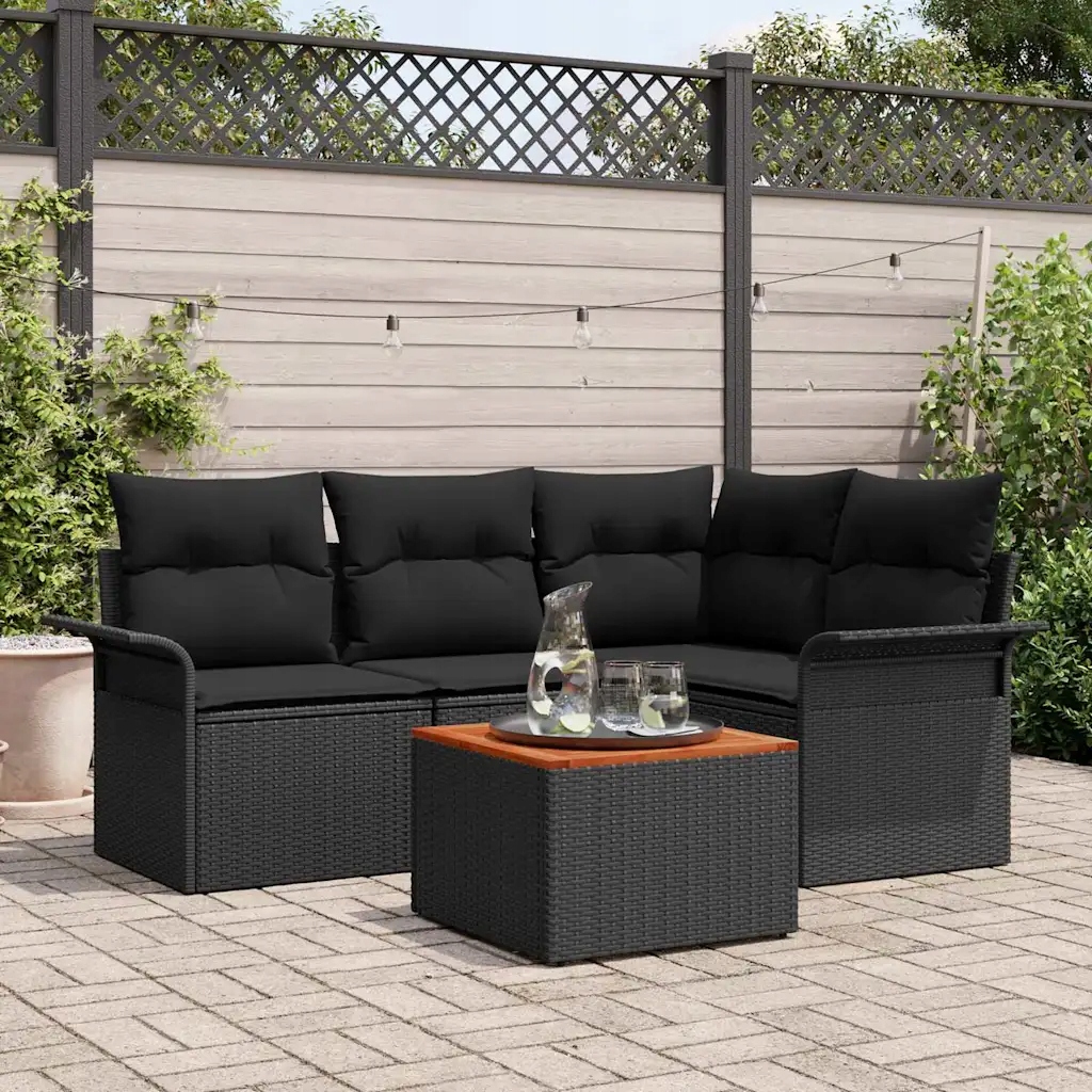 vidaXL Sada zahradních pohovek s úložištěm 5 pcs Černá polyratan
