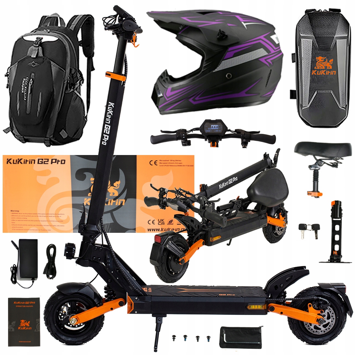 Składany Pojazd Elektryczny Kukirin G2 Pro 1000W 48V 15.6AH 45KM/H +Prezent