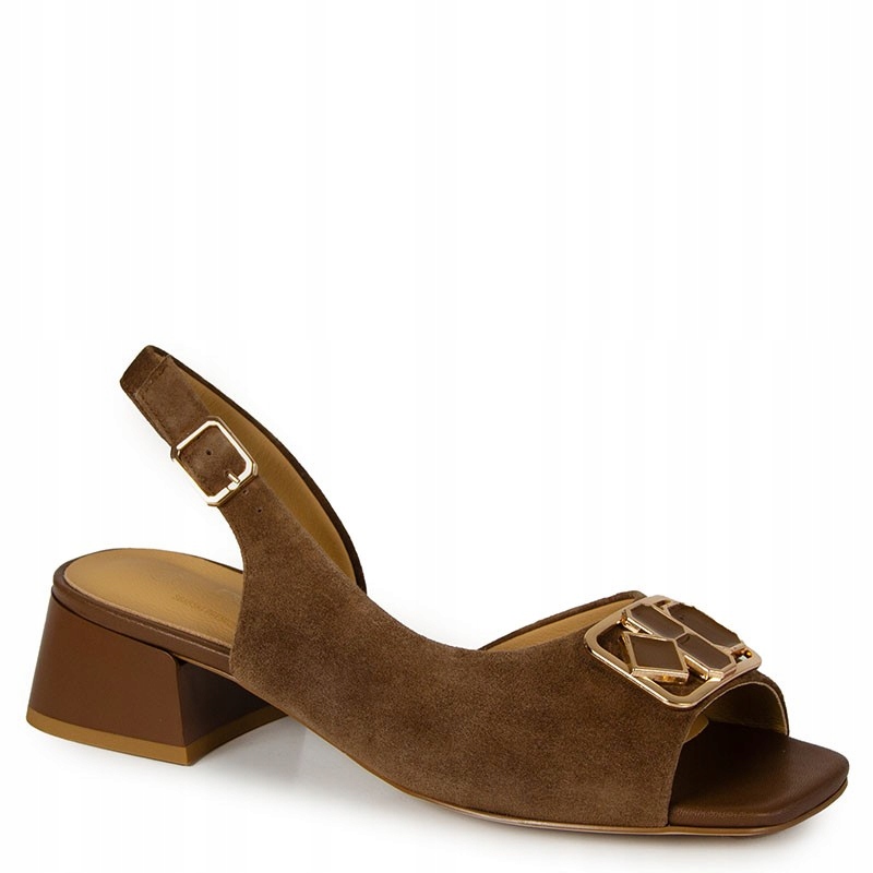 S.barski LZ61-3127 Hnědé Kožené Sandály S Ozdobou Na Podpatku 40