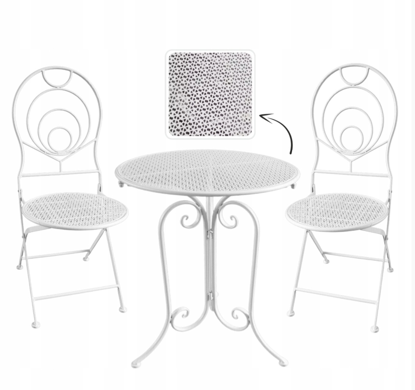Sada Kovového Záhradného Nábytku, Biely Stolík 2 Stoličky Na Balkónovú Terasu