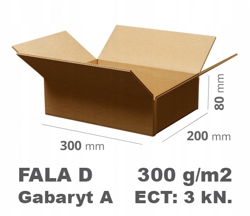 200x Pudło klapowe 300x200x80 mm szare 300 g/m2 D Gabaryt A