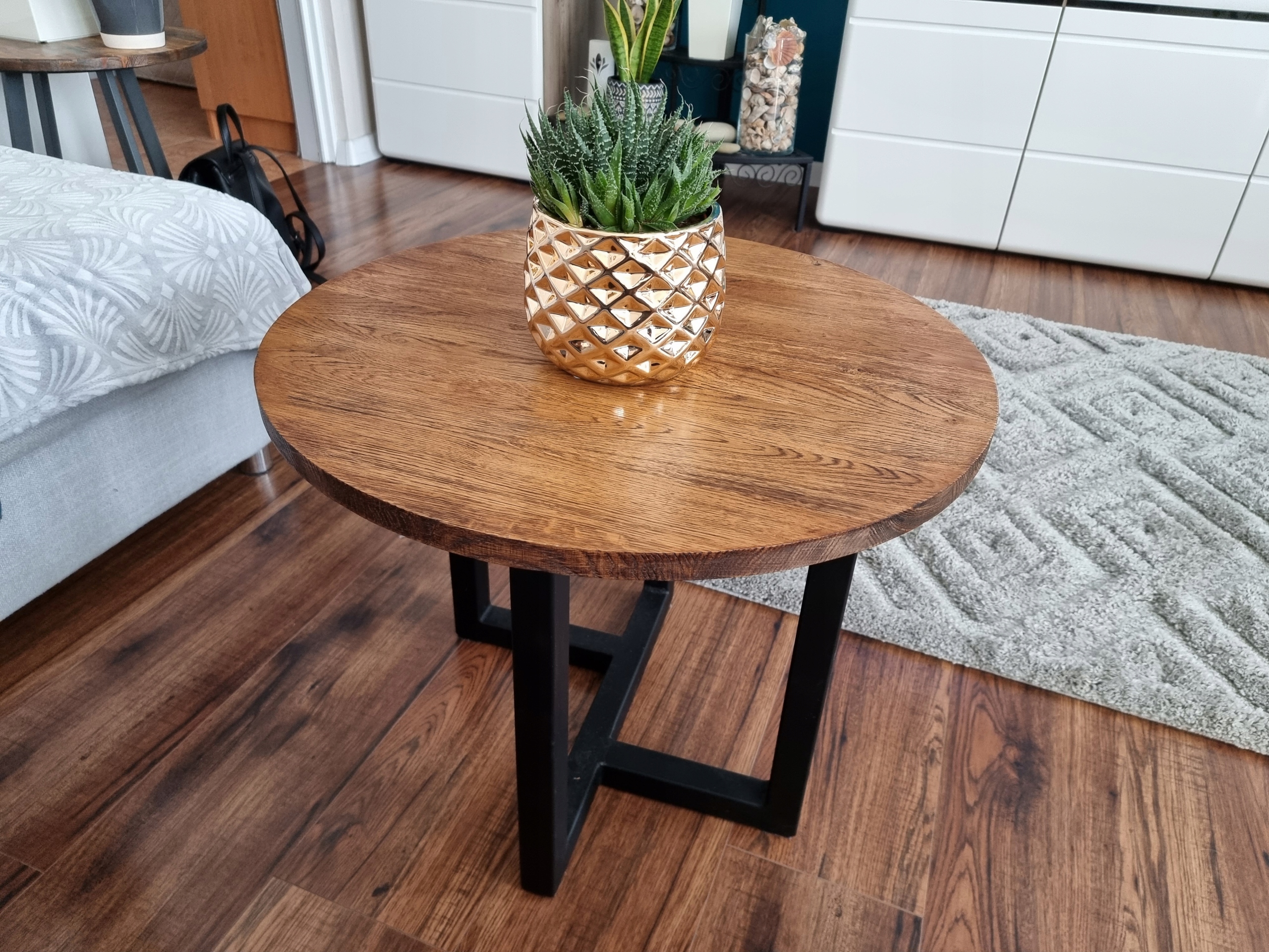 BLAT OKRĄGŁY STARY DĄB LITY STÓŁ STOLIK fi 120 Wysokość mebla 4 cm