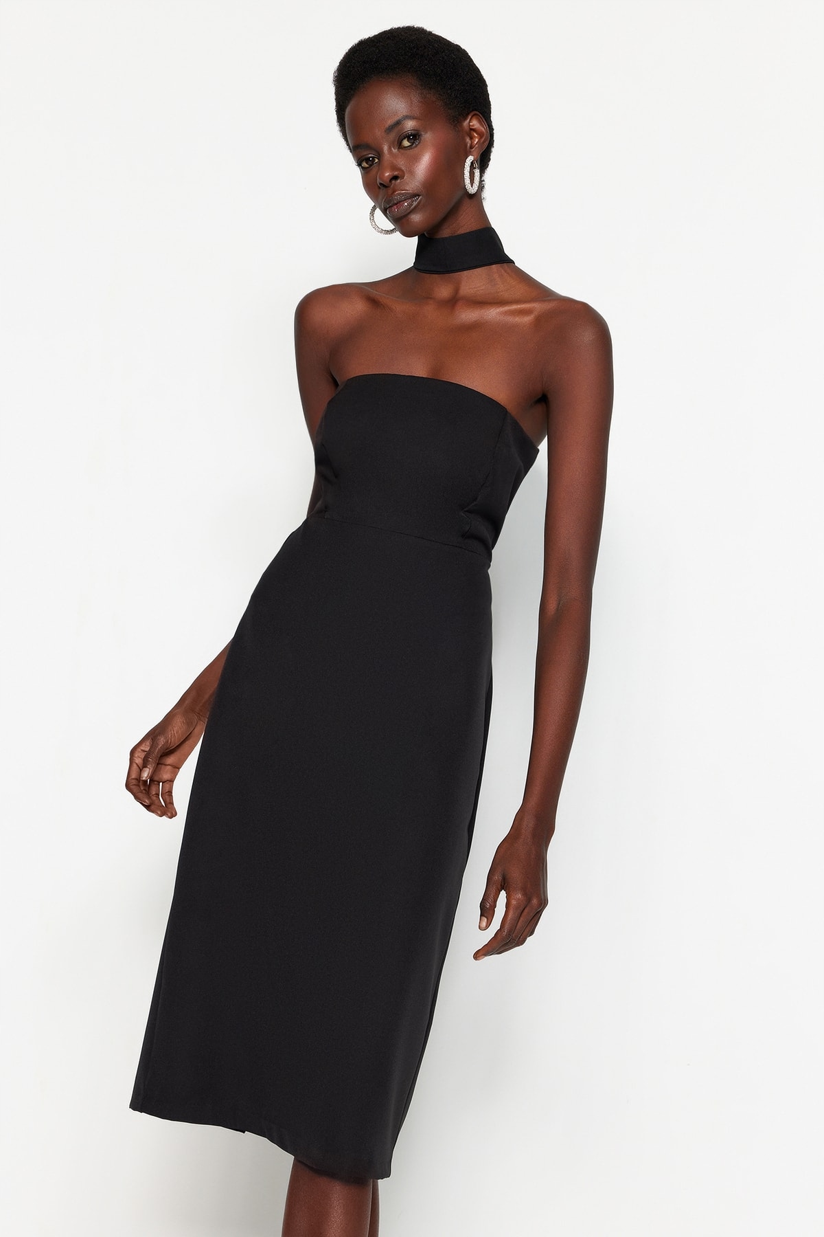 Trendyol Černé Šaty MIDI S Rolákem Bez Rukávů 38 6FA