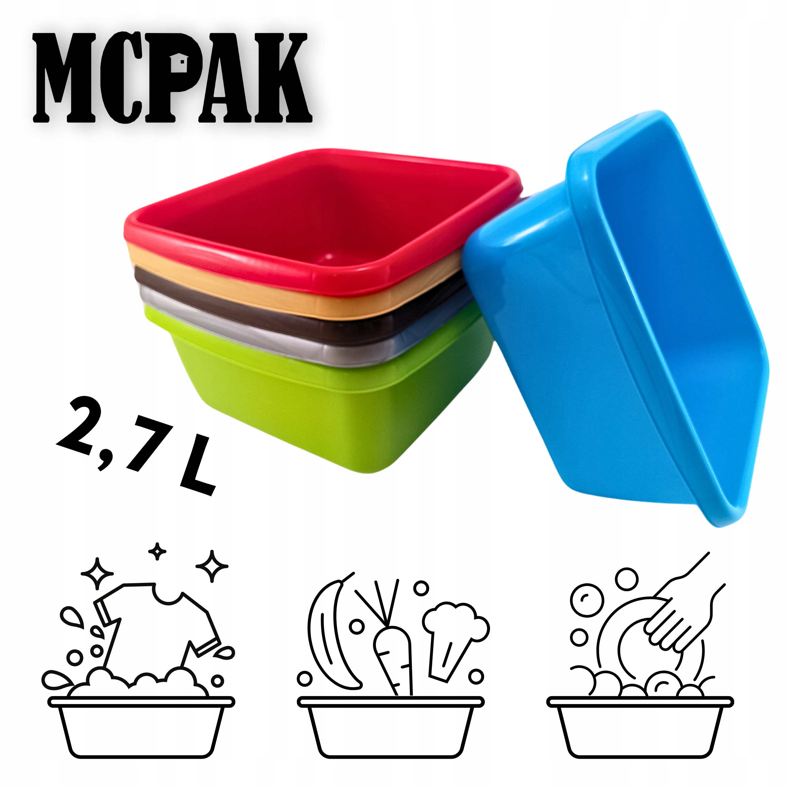 Miska kwadratowa 2,7 litra 21,5 cm plastikowa uniwersalna wybór kolorów Pojemność 2.7 l