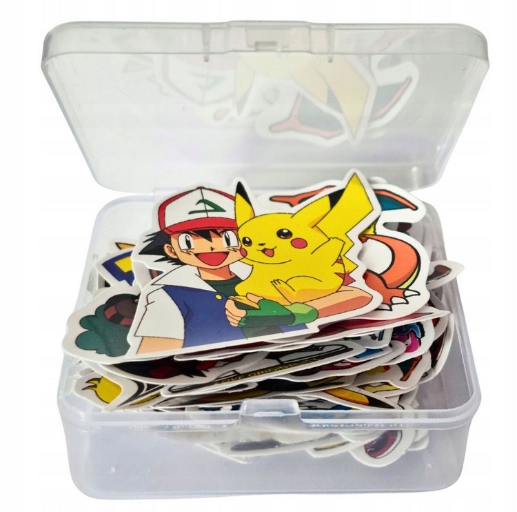 Naklejki Pokemon z Pikachu Zestaw 50 Sztuk w Etui Wlepy Na Prezent Dziecko
