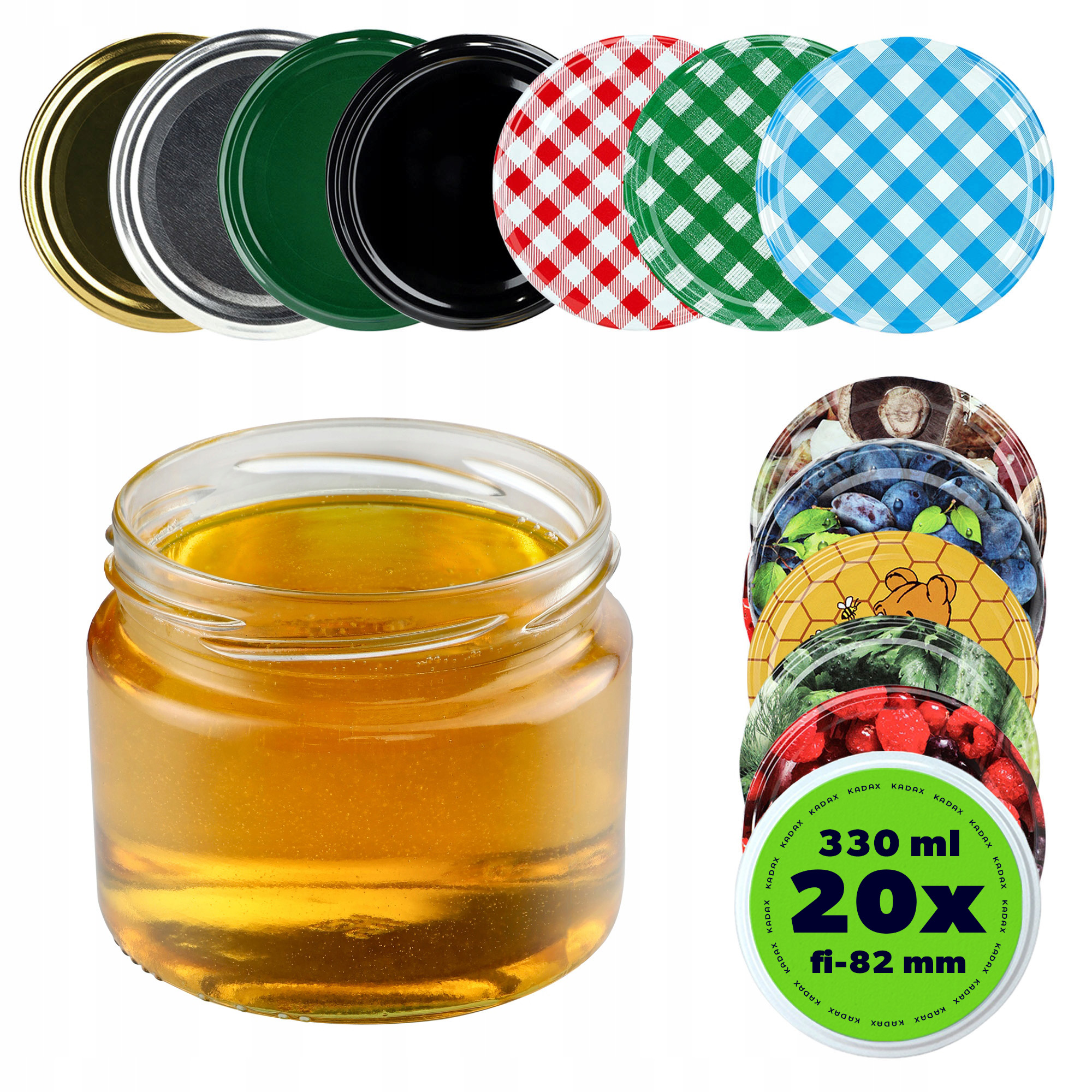 Skleněná Zavařovací Sklenice 330 ml Sklenice 300 ml Na Med Zavařeniny Džem Šroubovací 20 ks FI82