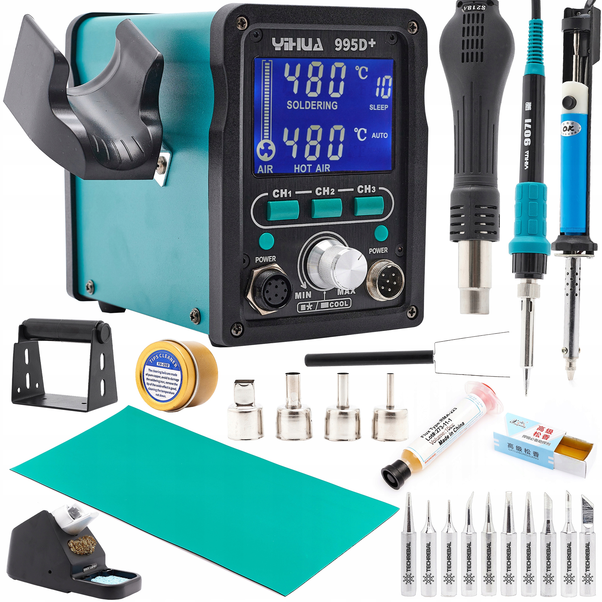 Pájecí Stanice 2V1 Yihua 995D+ 750W Hot Air LCD Sada Hrotů Flux