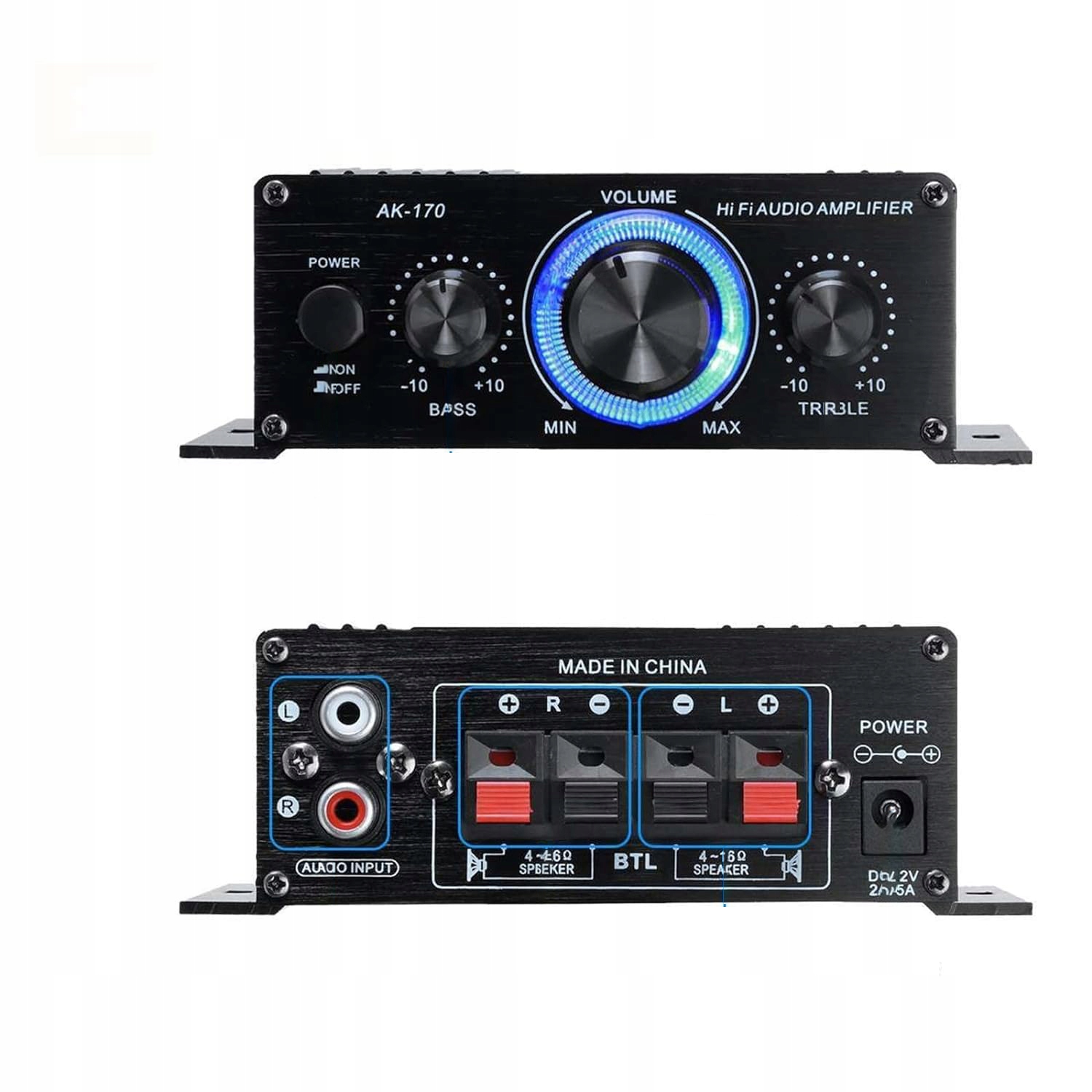 MINI WZMACNIACZ STEREO BLUETOOTH 5.1 GŁOŚNIKÓW AUTO HIFI AUDIO AK-170 DC12V Głębokość produktu 12.5 cm