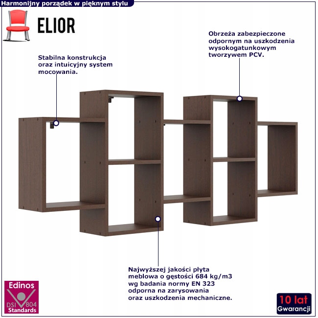 WISZĄCA PÓŁKA REGAŁ KOMOROWY NA KSIĄŻKI ŚCIENNY NOWOCZESNY DO SALONU BIURA Kod producenta PP858Q