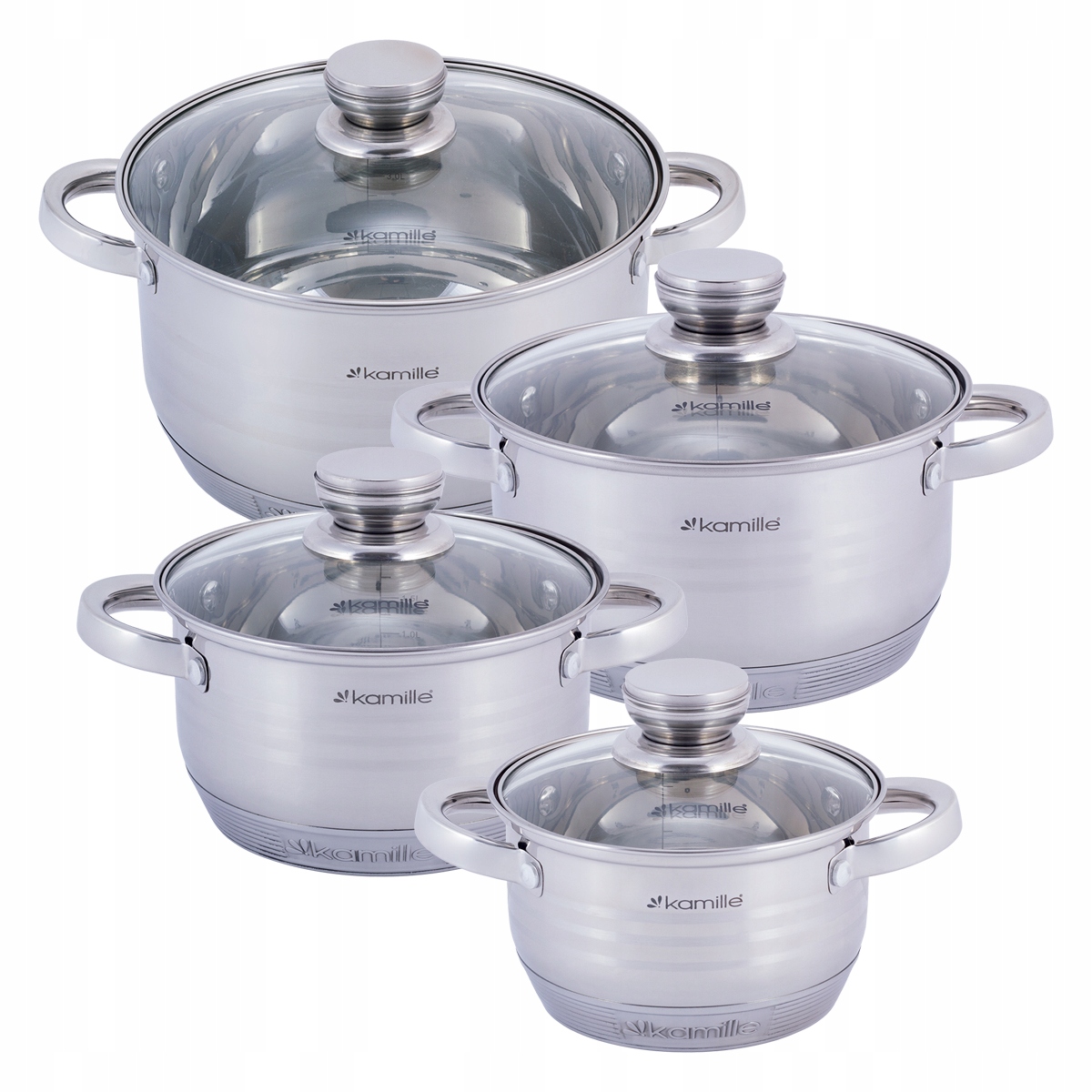 Zestaw garnków Kamille stal nierdzewna 8 el. Kolor srebrny