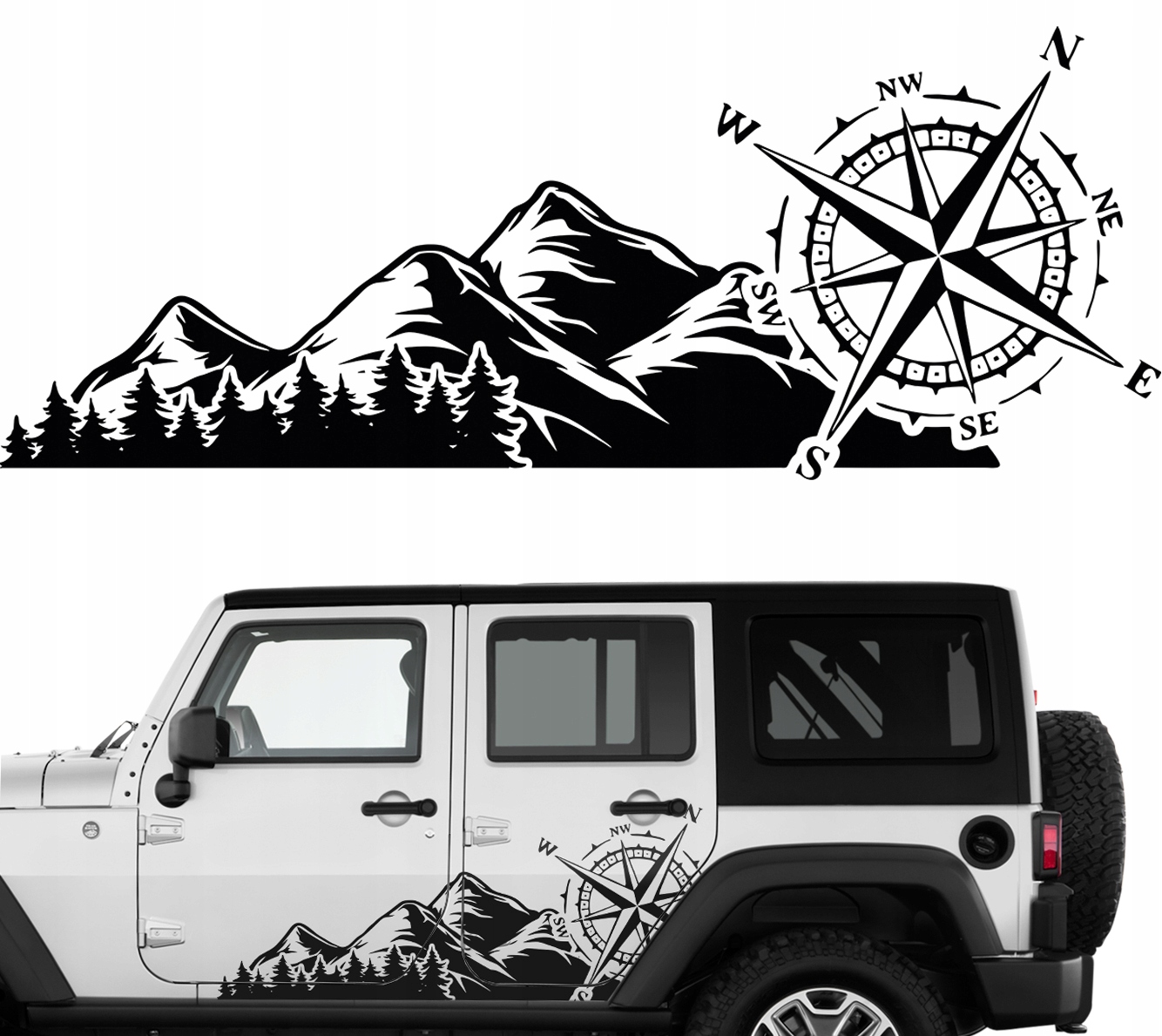 2x NAKLEJKA NA SAMOCHOD LAS DRZEWA OFFROAD 45X145