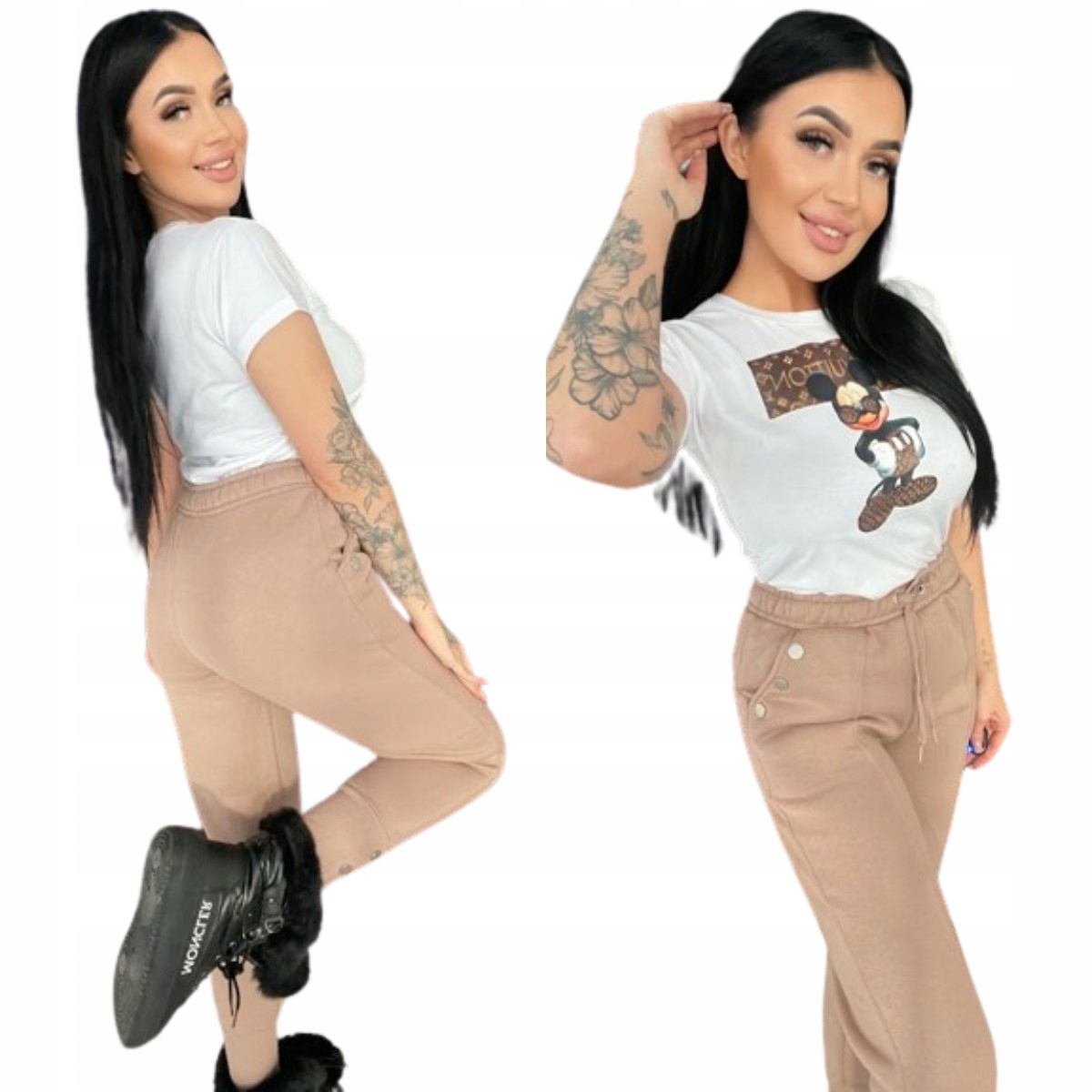 Dresové Kalhoty Zateplené Zlaté Knoflíky Cappucino S/36