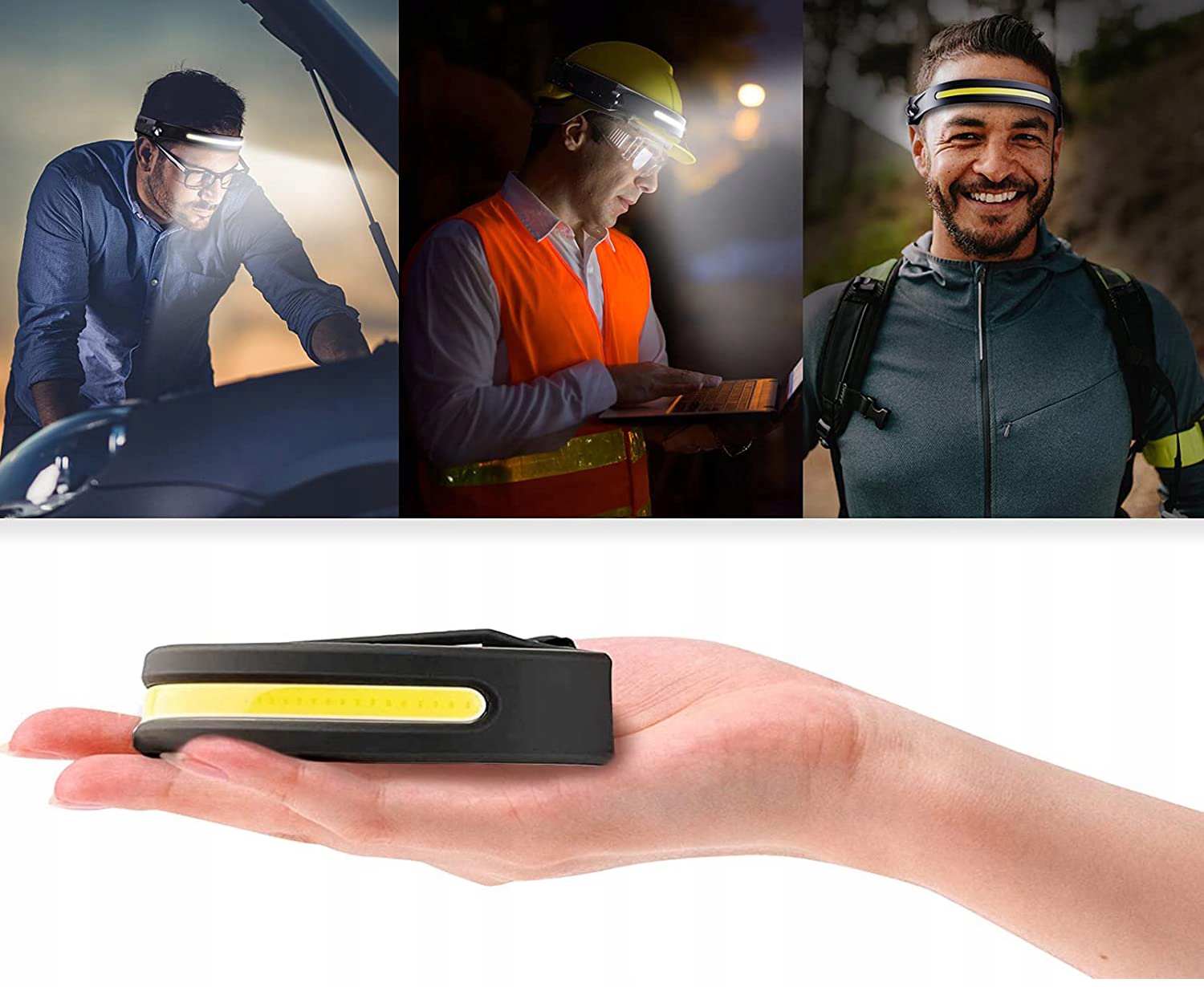 WODOODPORNA LATARKA CZOŁOWA COB CZUJNIK RUCHU 66 MOCNA NA CZOŁO GŁOWĘ Waga produktu z opakowaniem jednostkowym 0.5 kg