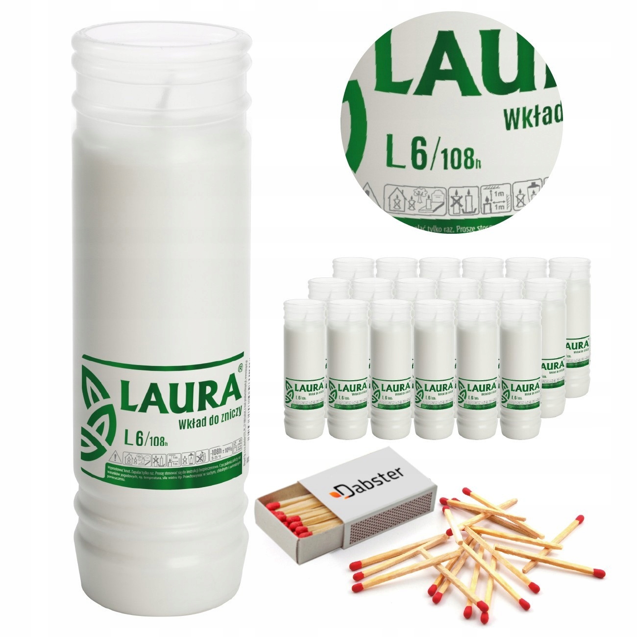 do hřbitovních svíček náplně do svíček Bispol Laura L6 108H 18ks zápalky Dabster 38
