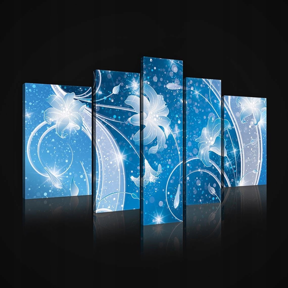 Obraz 170x100 Modulárne kvety ľalie abstrakcia moderný modrý strieborný
