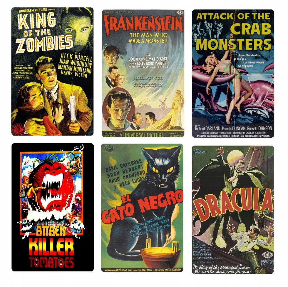 

6 magnesów na lodówkę stare plakaty filmowe horror