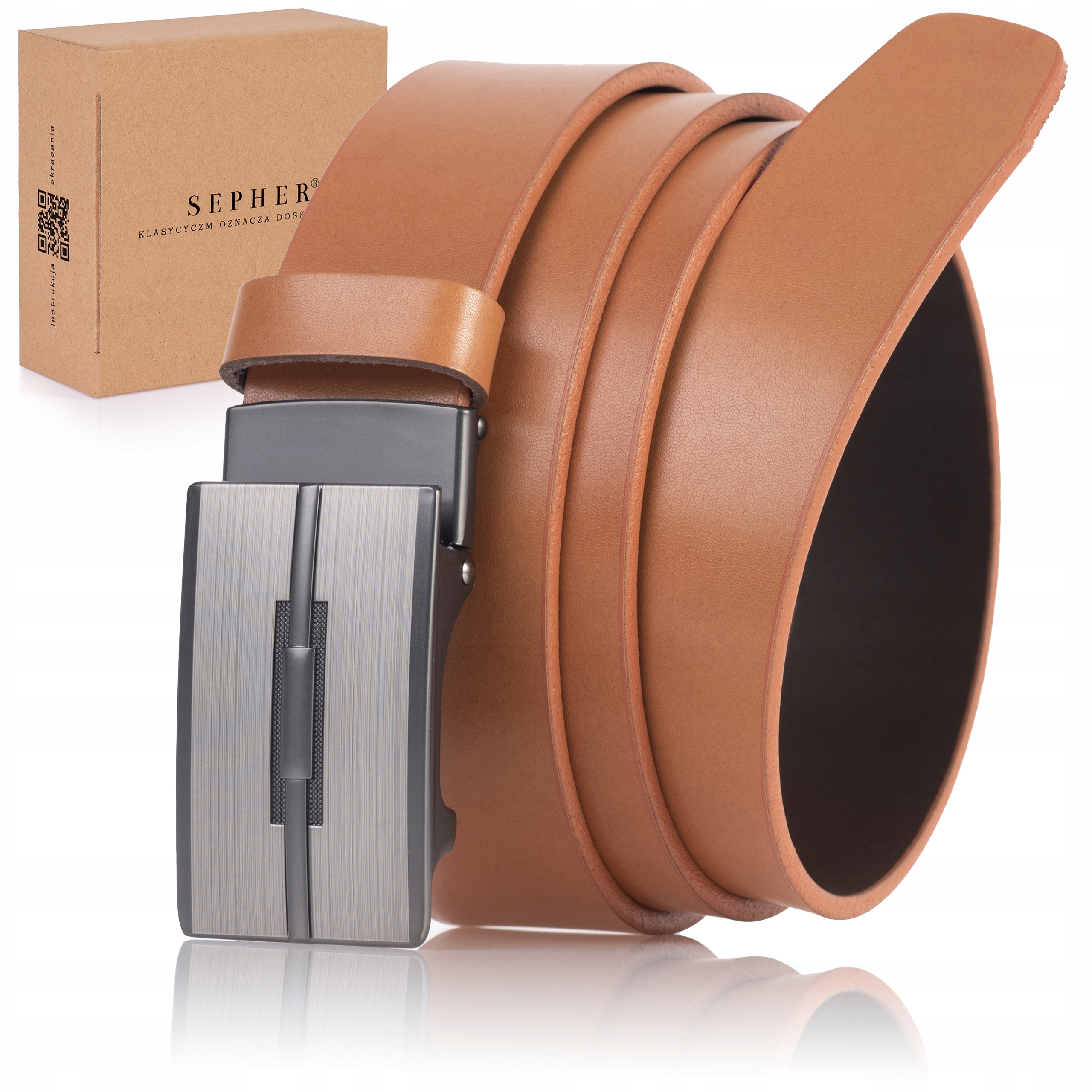 

Pasek Skórzany męski Sepher Automat Rudy do spodni