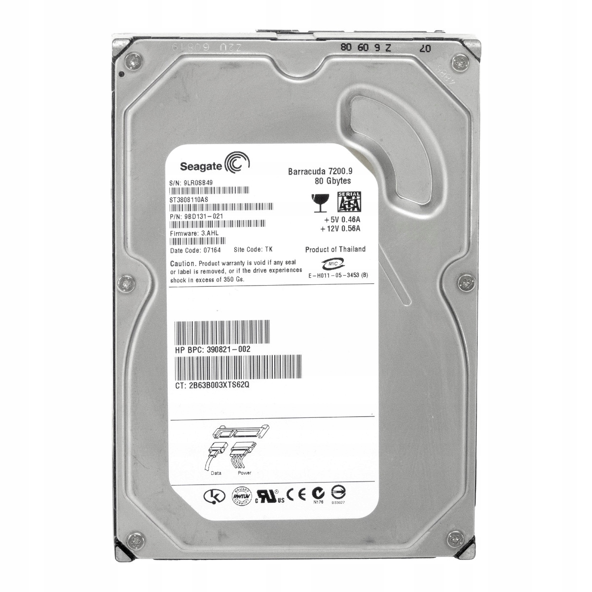 Hp 390821-002 80GB 7.2K 8MB Sata II 3.5'' ST3808110AS