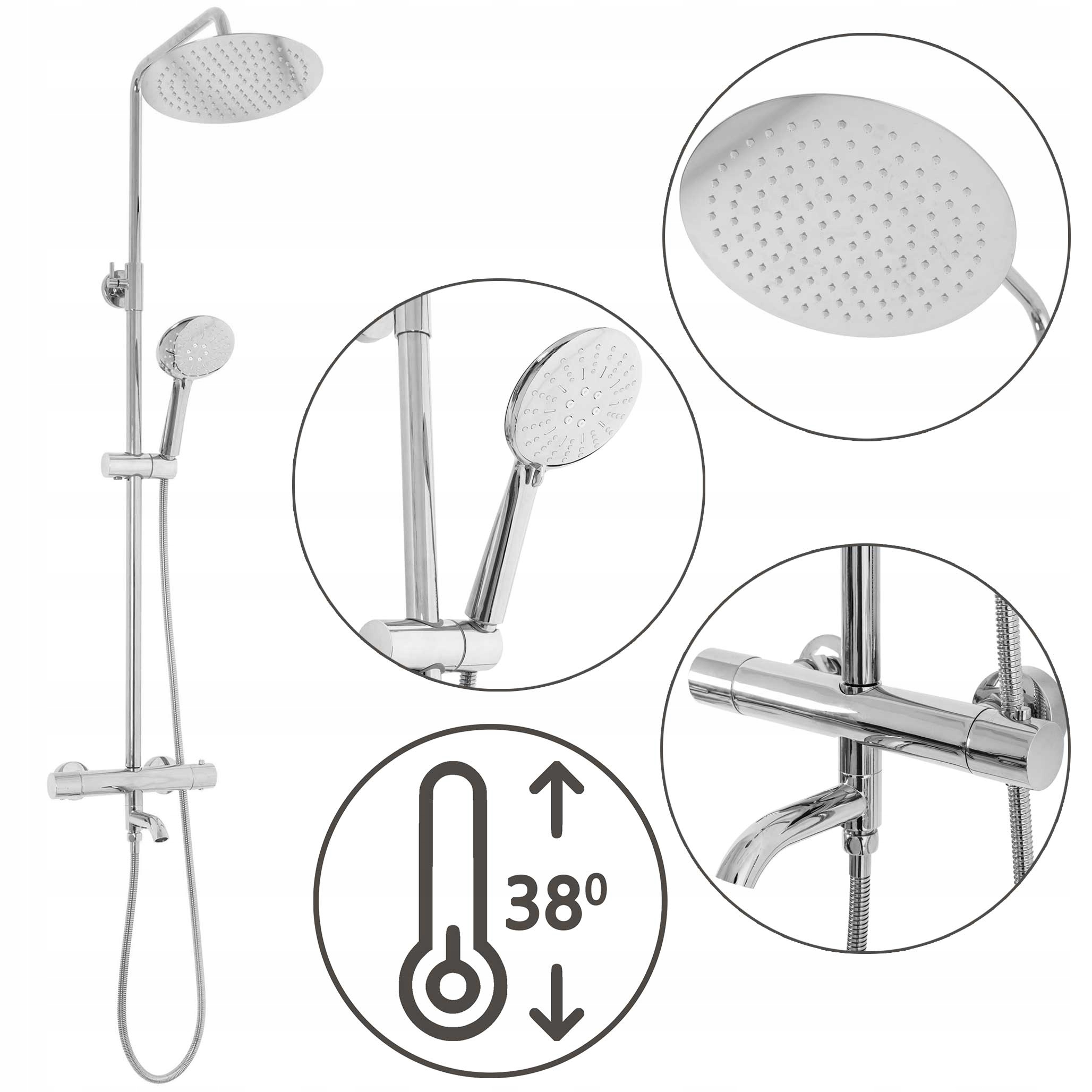 Nástenný vaňový sprchový set Rea Lungo Chróm s termostatom