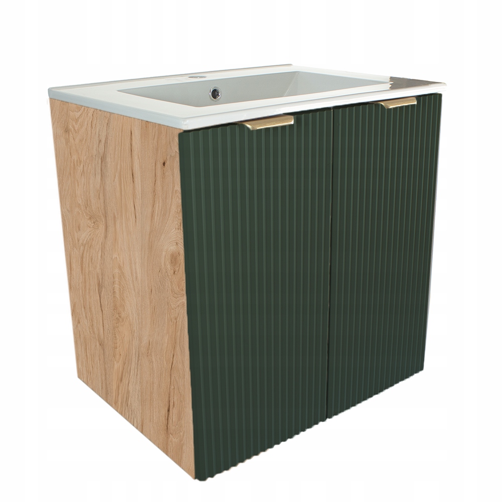 Koupelnová skříňka s umyvadlem a dveřmi Šalvěj/Ořech 60 cm Willy