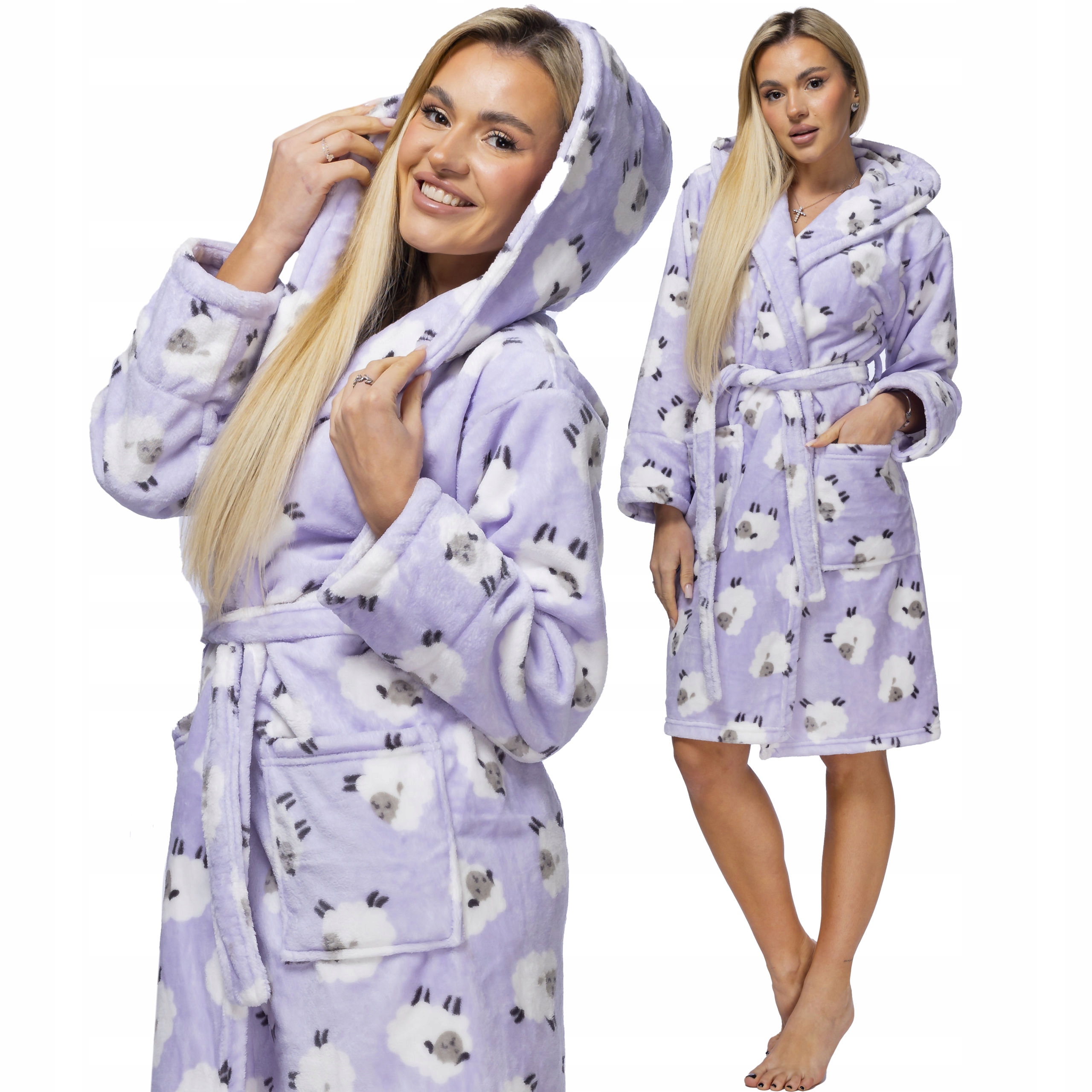 Župan s kapucí teplý, tlustý, milý, ovečky, L/XL