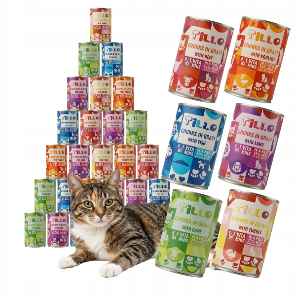 Tillo Chunky mokré krmivo pro kočky Mix Chutí konzerva 48x415g Kousky v omáčce