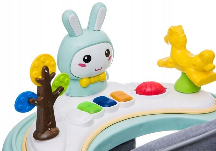 INTERAKTYWNY CHODZIK DLA DZIECI KRÓLIK PCHACZ CICHE KOŁA MATA TURKUSOWY Głębokość produktu 69 cm