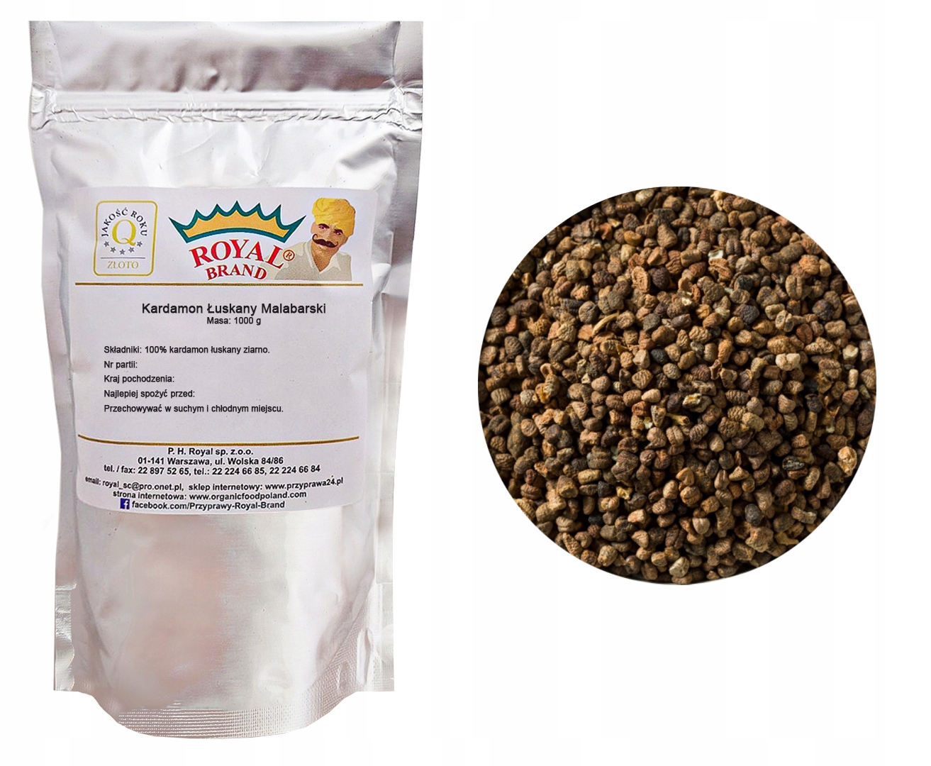 Kardamon Malabarski Łuskany Ziarno 1kg