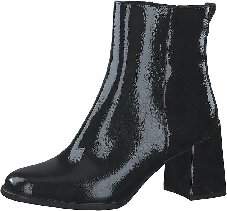Marco Tozzi Černé Lakované Kotníkové Boty S Podpatkem, Sloupek 39 6CA