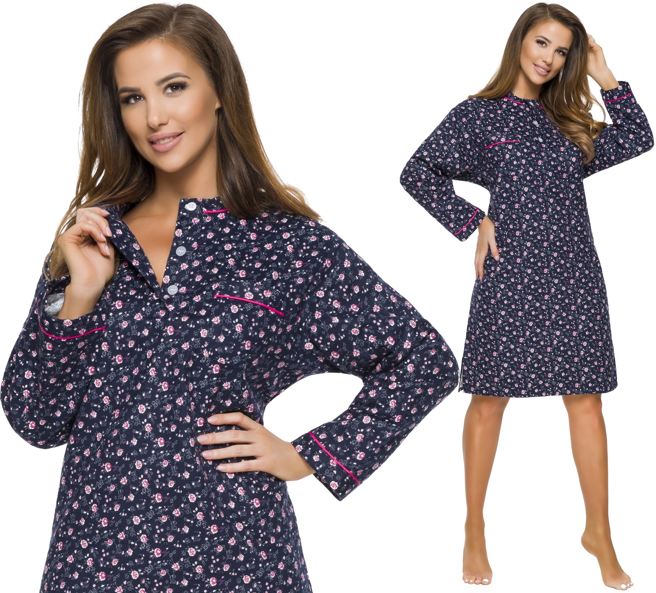 FLANELOWA BAWEŁNIANA DAMSKA KOSZULA NOCNA XXL