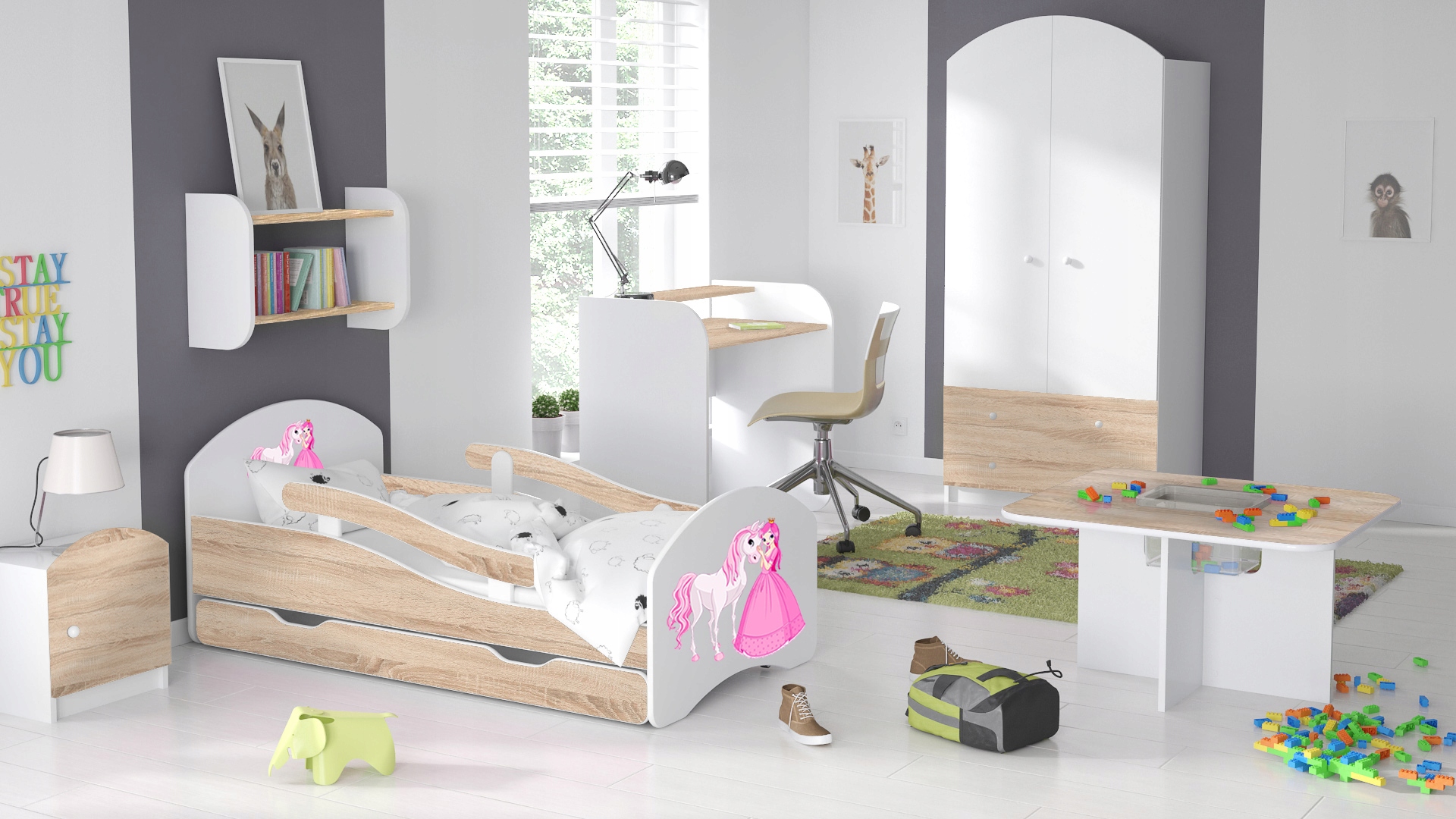 Łóżko dziecięce LEO 180x80 biało-sonoma Kolekcja Leo