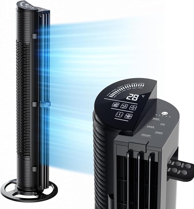 Sloupový ventilátor Tichý 32 dB Výkonný s oscilací a dálkovým ovládáním Stojící časovač