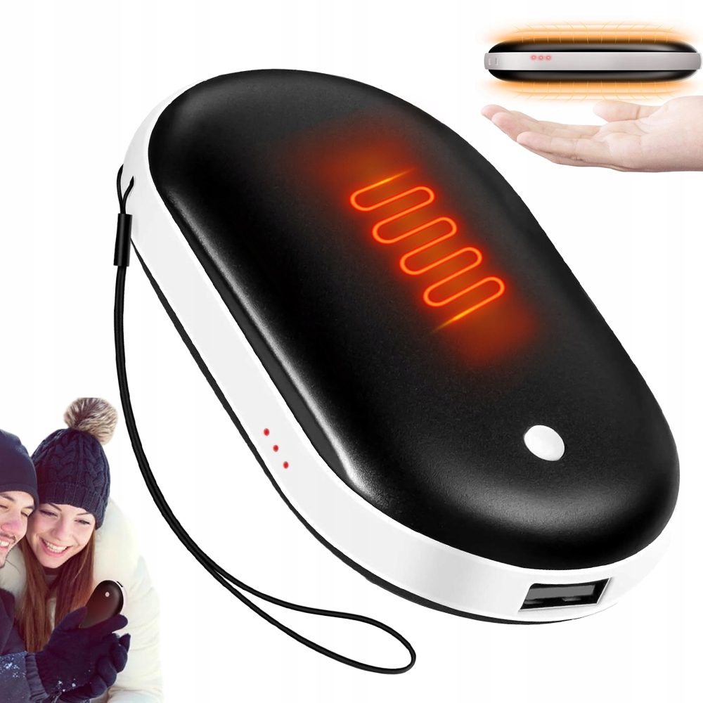 Elektryczny Ogrzewacz Do Rąk Power Bank 2W1 Usb Podgrzewacz Dłoni Czarny