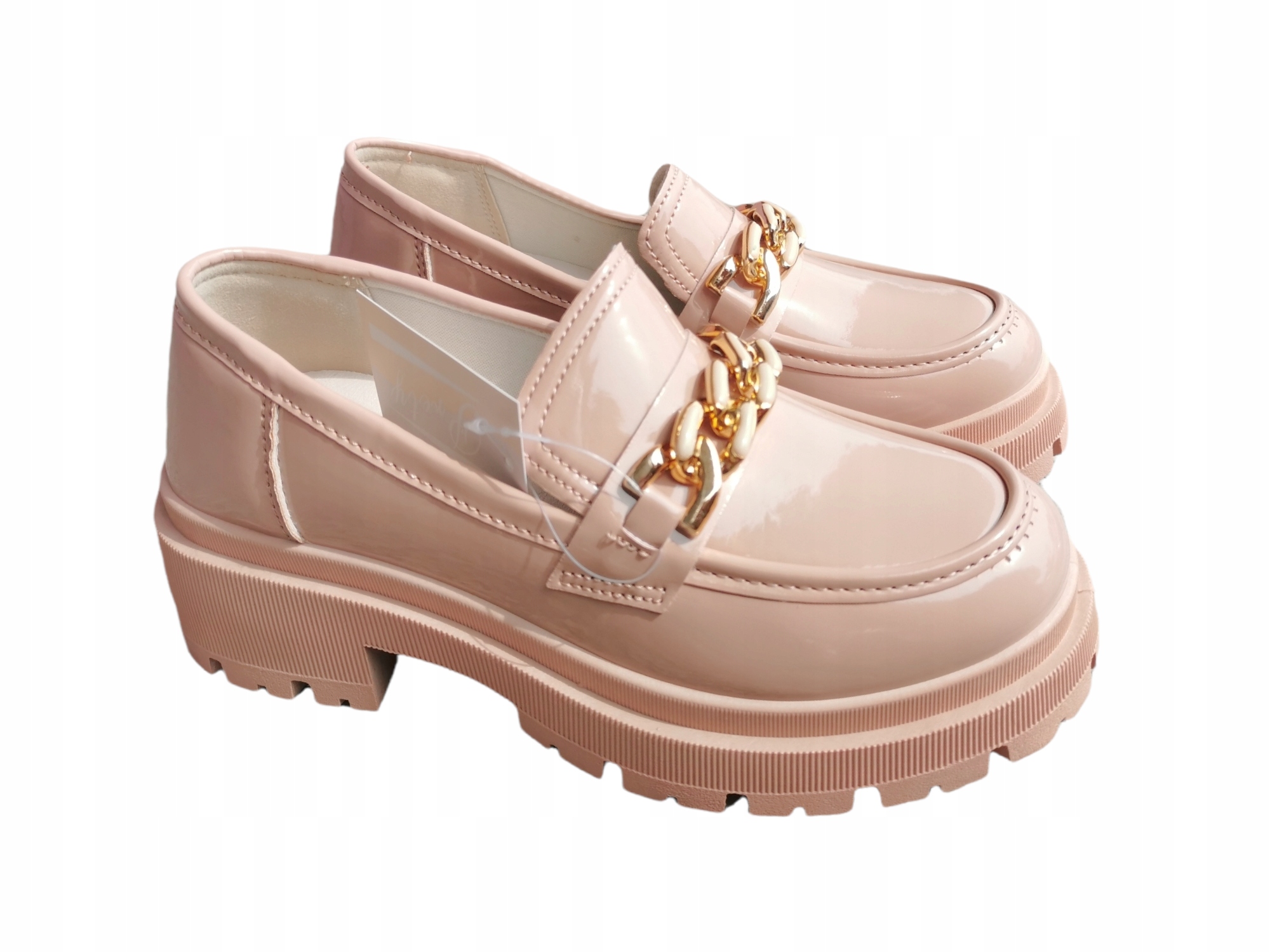 RÓŻOWE MOKASYNY LAKIEROWANE LOAFERSY 37