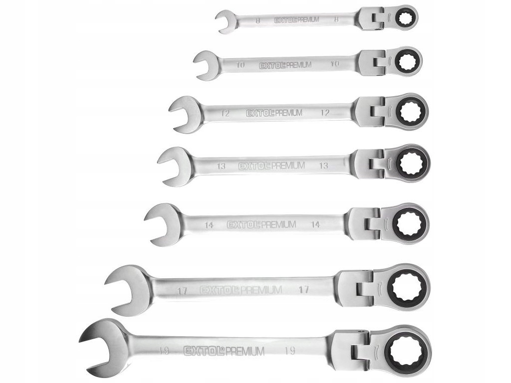 Kľúče račňové očkovo-ploché s kĺbom, sada 7ks, 8-10-12-13-14-17-19mm, račňa