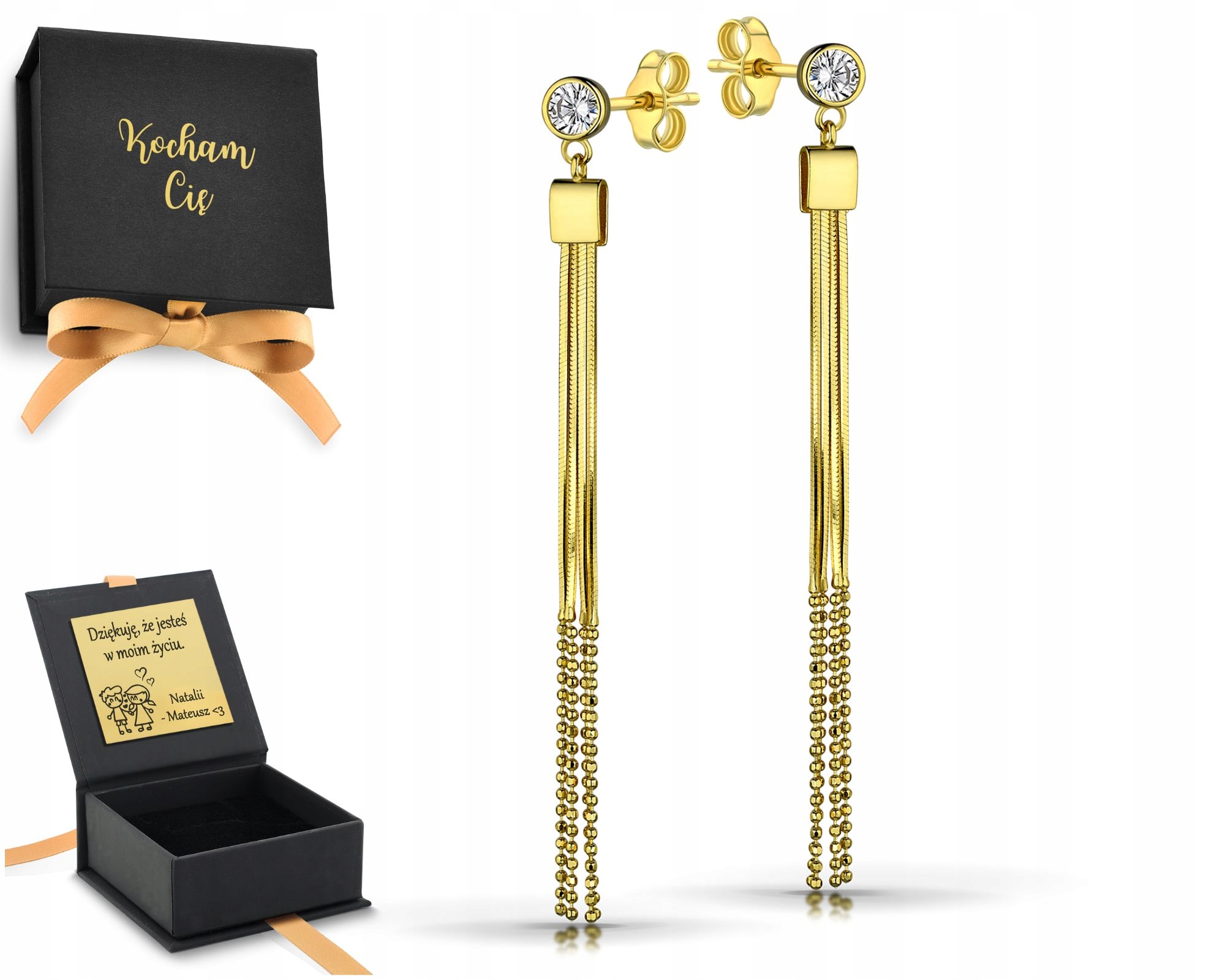 Náušnice pozlacené stříbrné visací řetízkové dlouhé 925 na šroubek