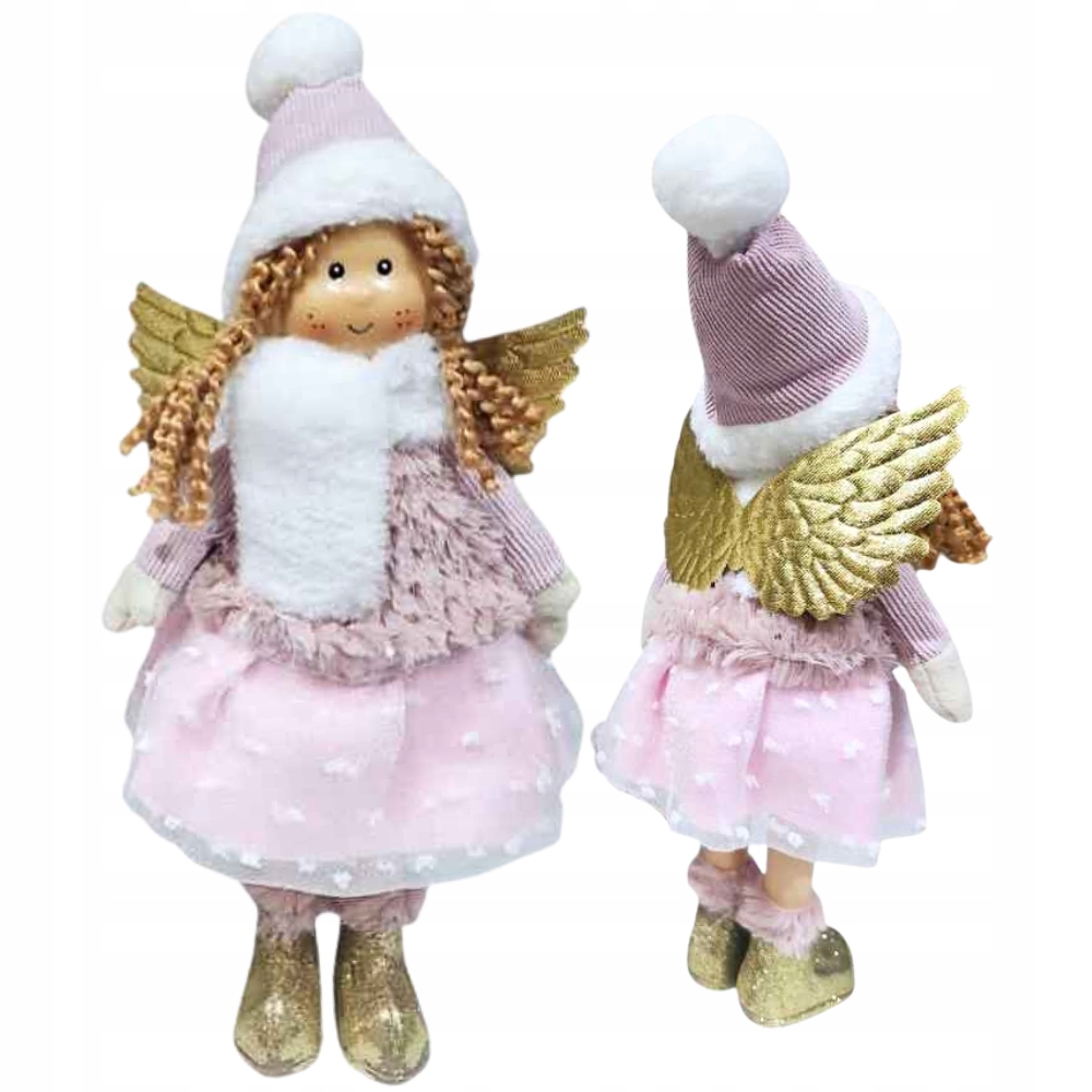 ANIOŁEK ANIOŁ ŚWIĄTECZNA FIGURKA LALECZKA 30 CM RÓŻOWY ZŁOTE SKRZYDŁA