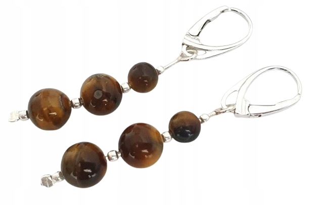 Kolczyki Srebrne Wiszące Ze Srebra Próby 925 Z Tygrysim Okiem Tygrysie Oko