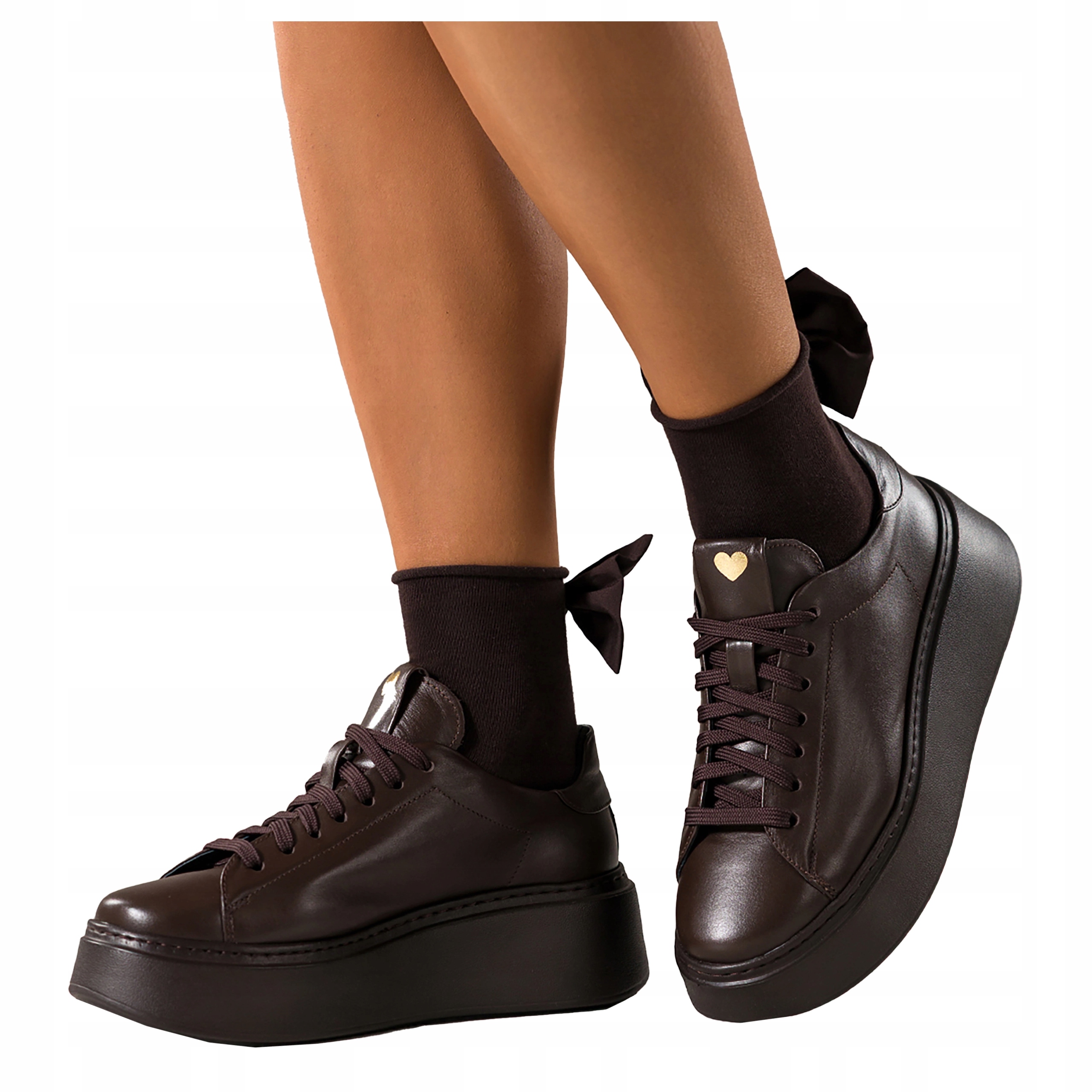 Čokoládové Tenisky Dámské Kožené Pohodlné Šněrovací platforma velikost 40