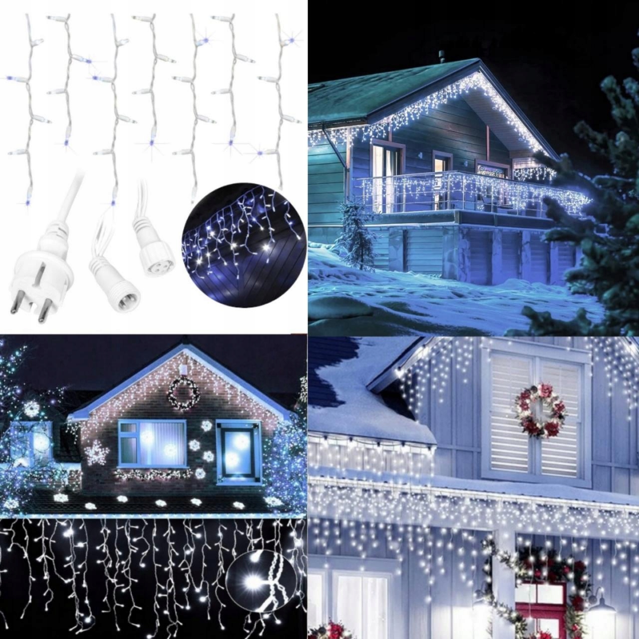 Sople 600 Led Kurtyna 30m Zewnętrzna Zimno Biały Zimny Flash Lampki