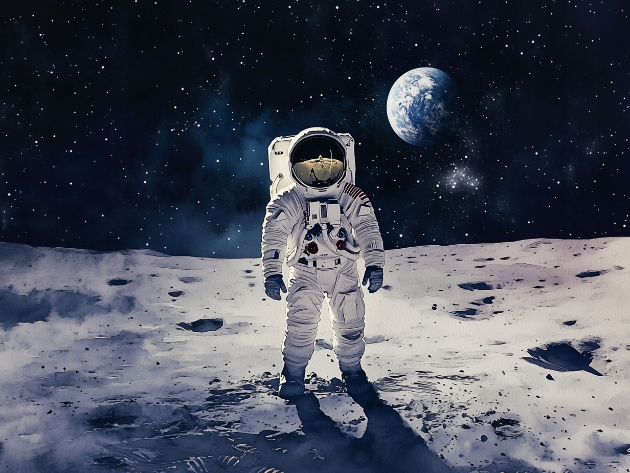 Obraz Na Plátně Canvas Astronauta Měsíc Země Vesmír Hvězdy 100 x 75