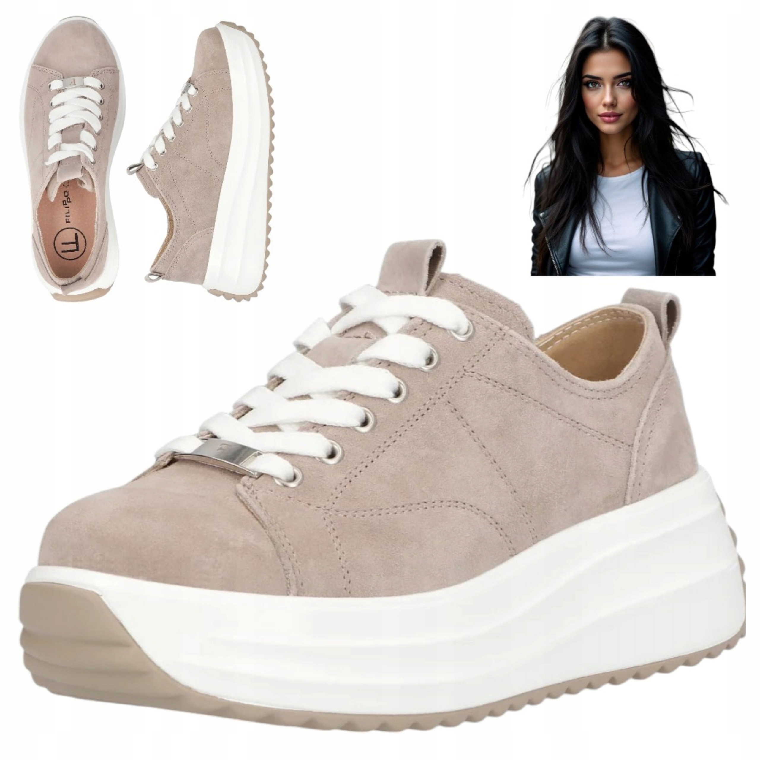 Tenisky na platformě Kožené polobotky 41 Filippo pohodlné módní béžové