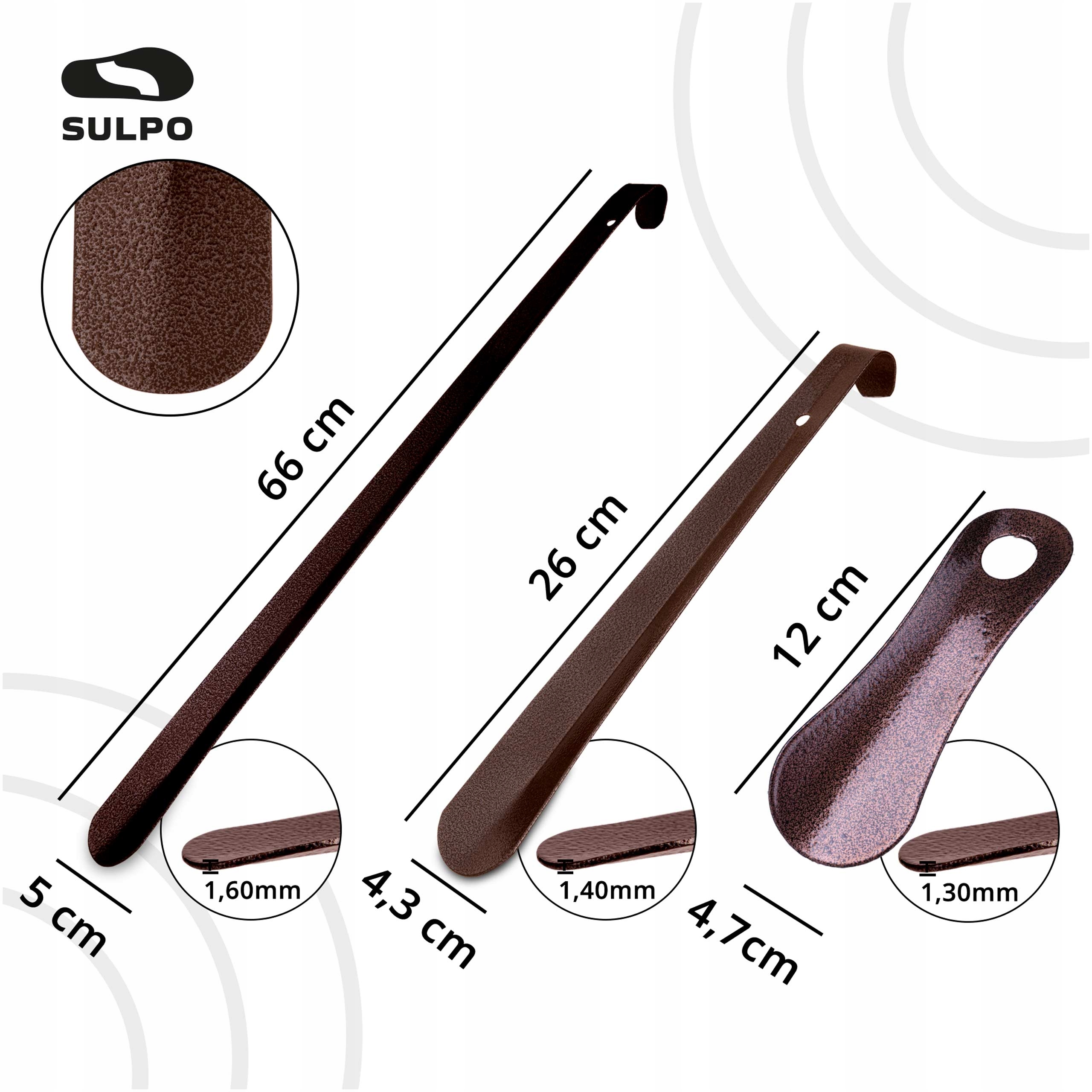 Praktyczny zestaw 3x łyżka do butów 12, 26, 51 cm Marka Sulpo