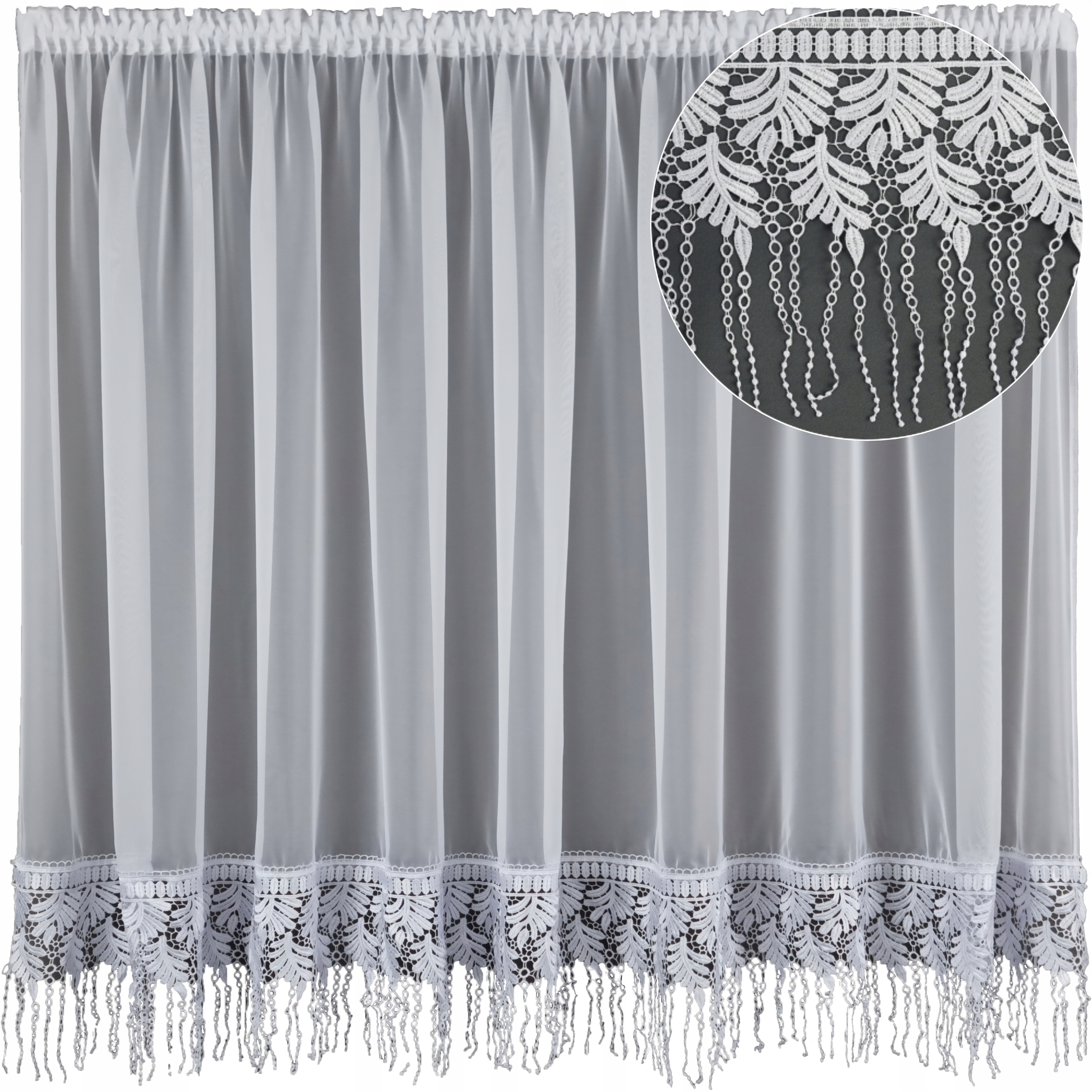 Firana Gotowa Woal 300X160 Na Taśmie Kwiaty Kuchni Salonu Pokoju Paproć