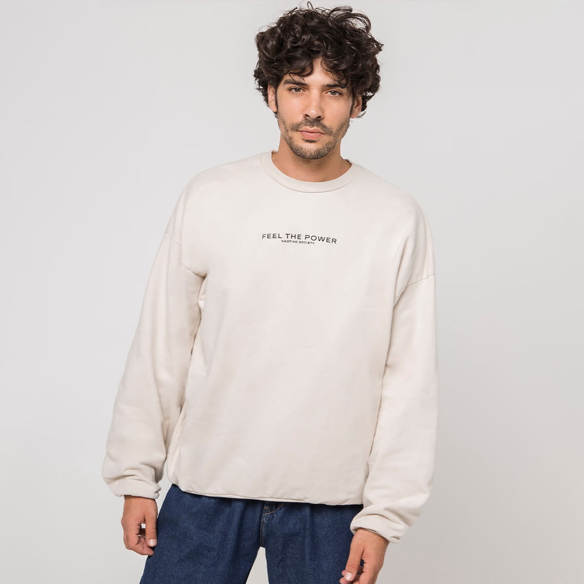 Mikina Kaotiko Washed Feel The Power Xs, béžová, Městská