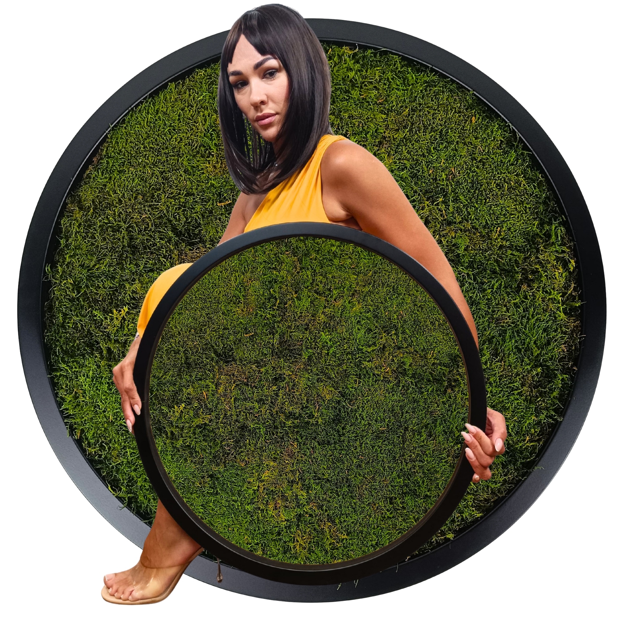 Stabilizovaný mech v Dřevěném Kulatém černém rámu Živý Obraz na zeď