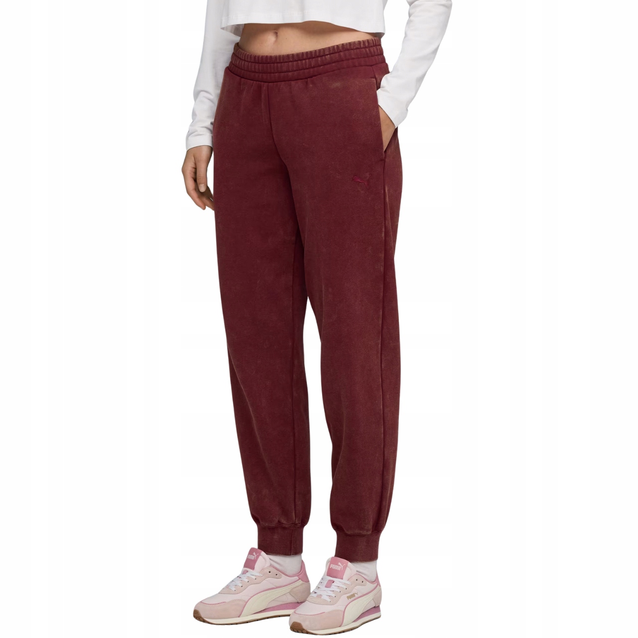 Dámské kalhoty Puma Ess Elevated Comfort Wash Sweatpants bordové 688104 96