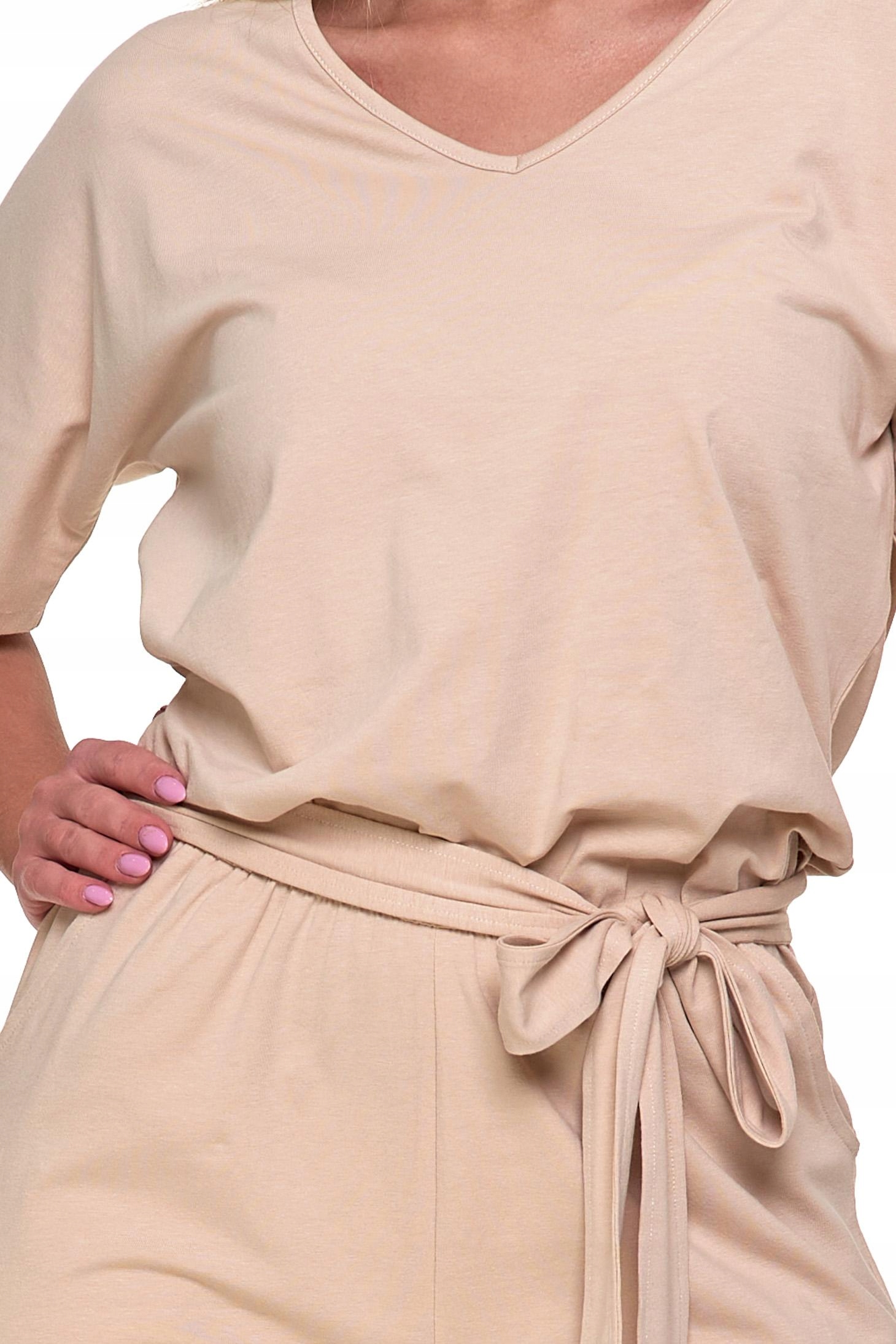 KOMBINEZON DAMSKI GŁADKI DŁUGI LUŹNY BEŻOWY MODNY BAWEŁNIANY MORAJ L Rozmiar L