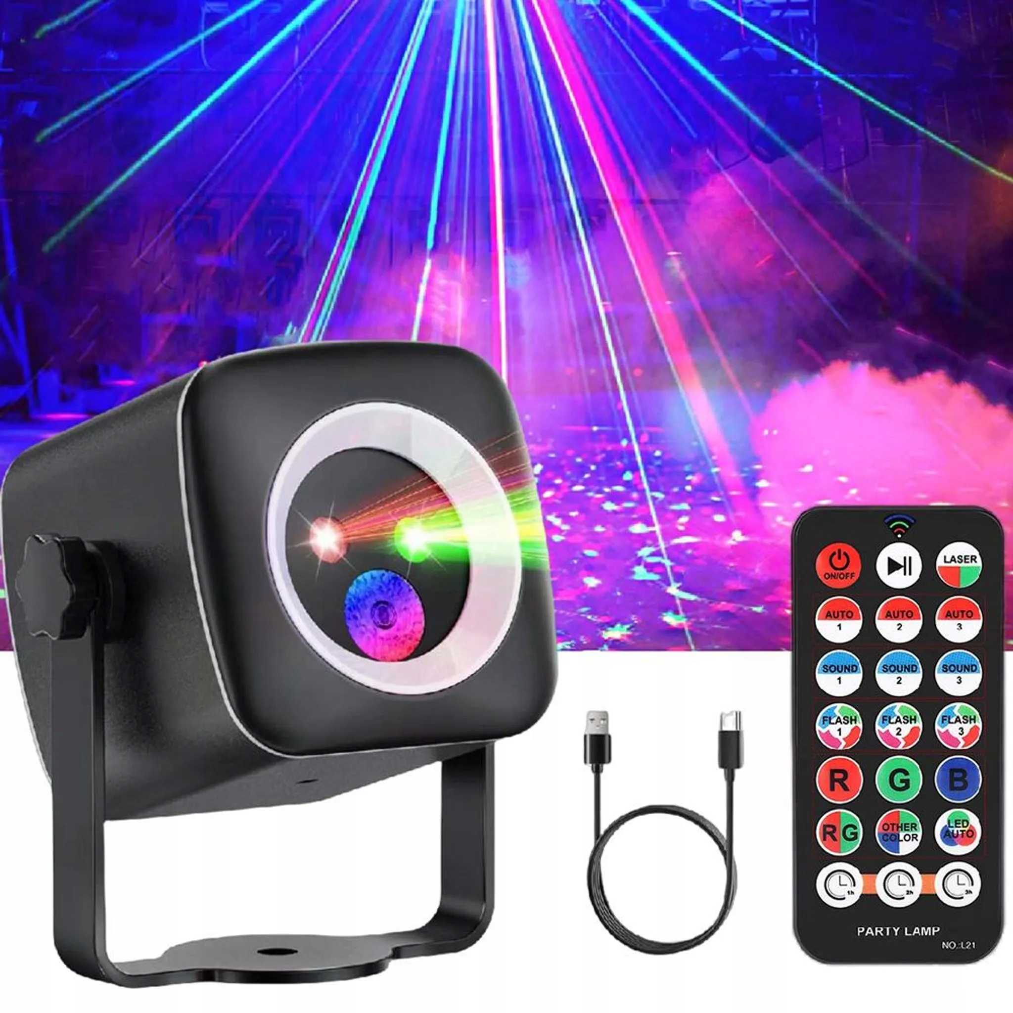 Disco światło LED RGB DJ pilot USB muzyczne 60 efektów